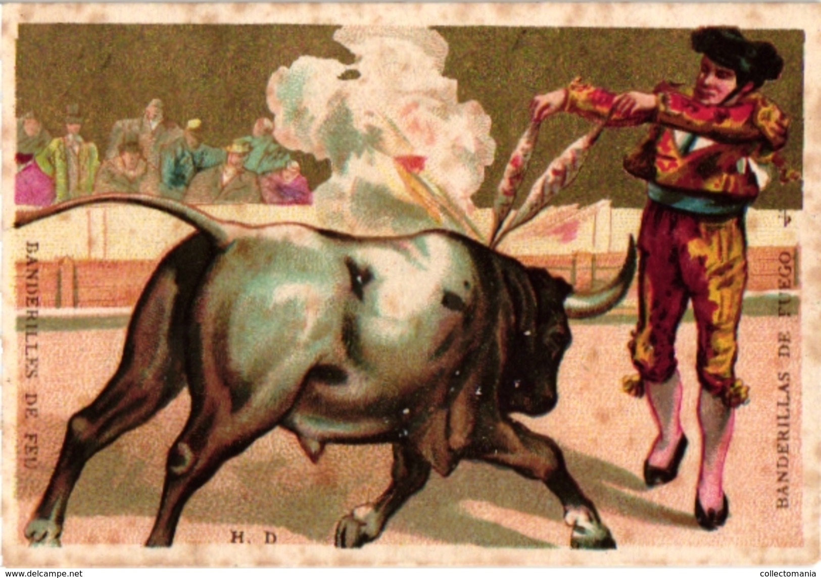 4 Trade Cards Chromo      BULLFIGHT TORERO Tauromachie  Litho  C1900 PUB COGNAC TROYES  1 Match Box Label - Andere & Zonder Classificatie