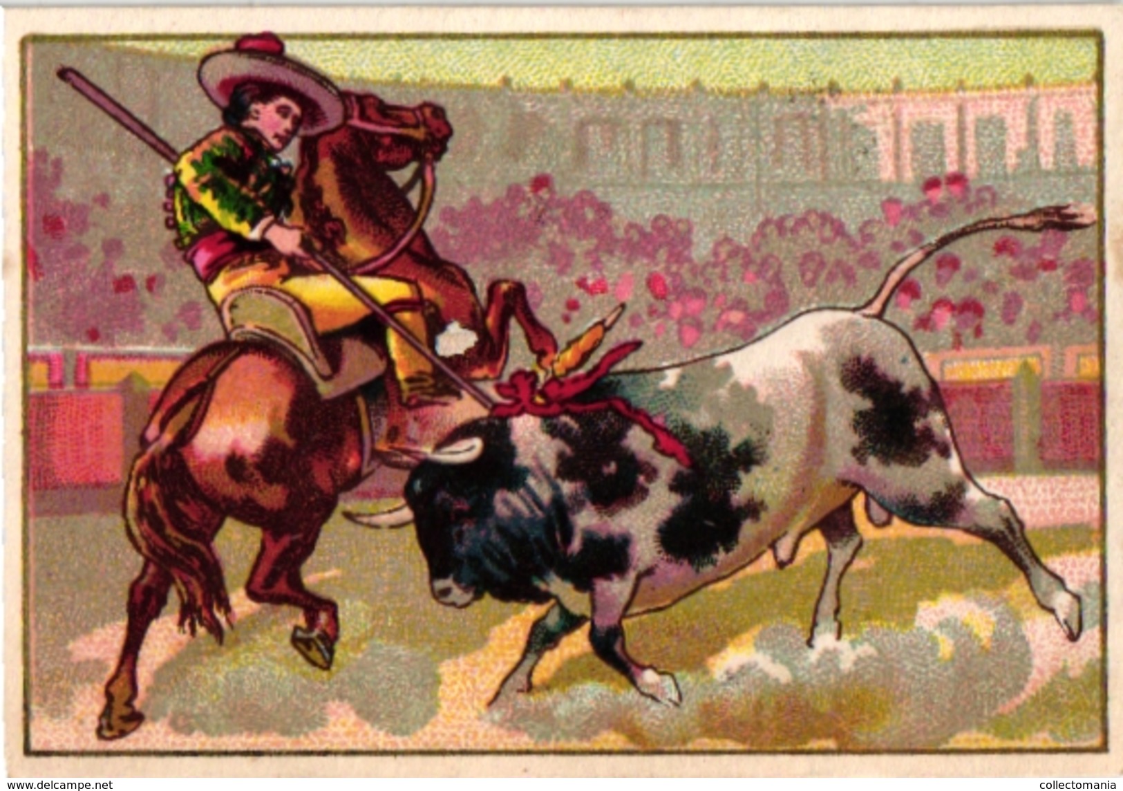 4 Trade Cards Chromo      BULLFIGHT TORERO Tauromachie  Litho  C1900 PUB COGNAC TROYES  1 Match Box Label - Other & Unclassified