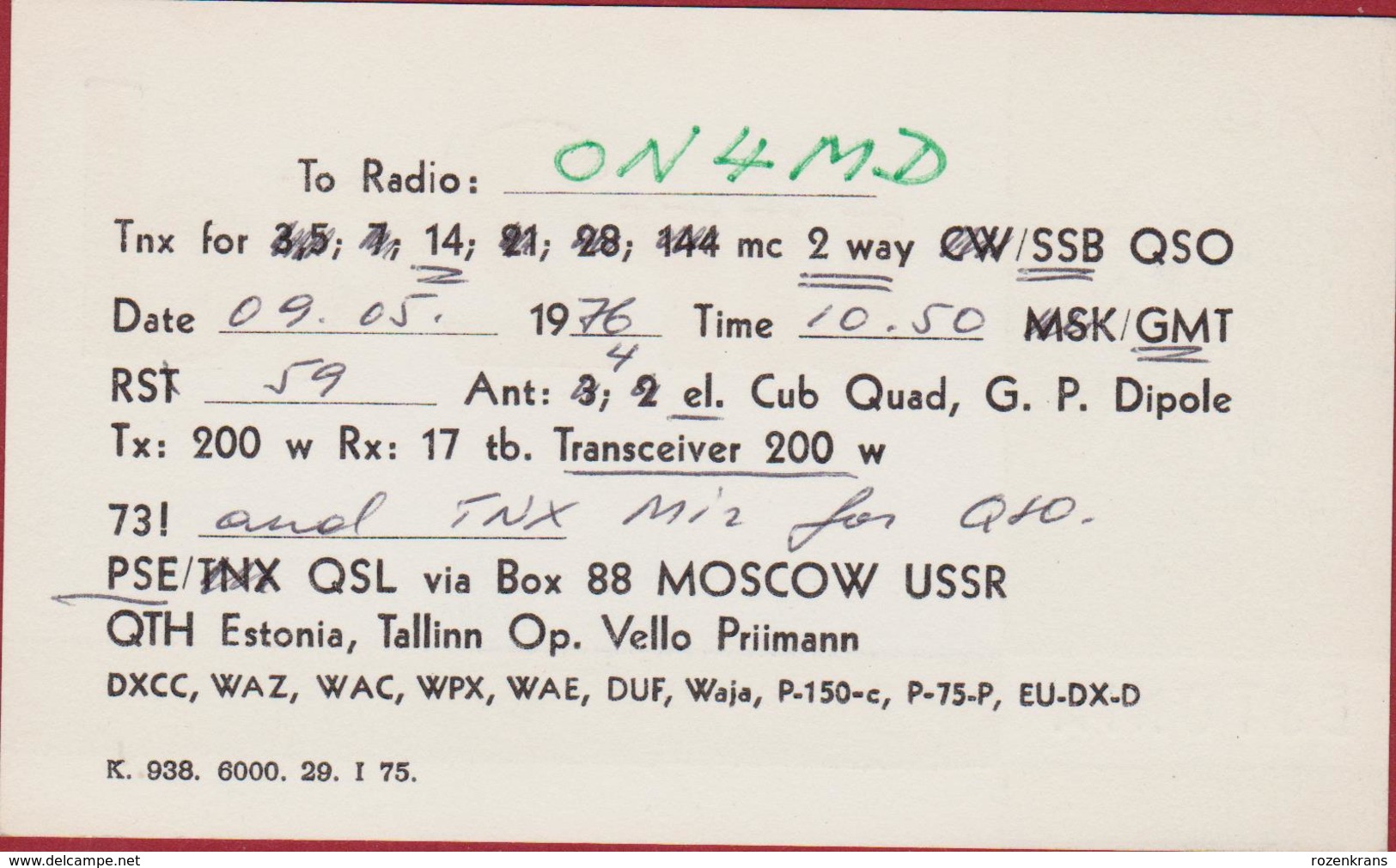 West Siberia Russia QSL Card Amateur Radio Funkkarte 1977 - Radio Amateur