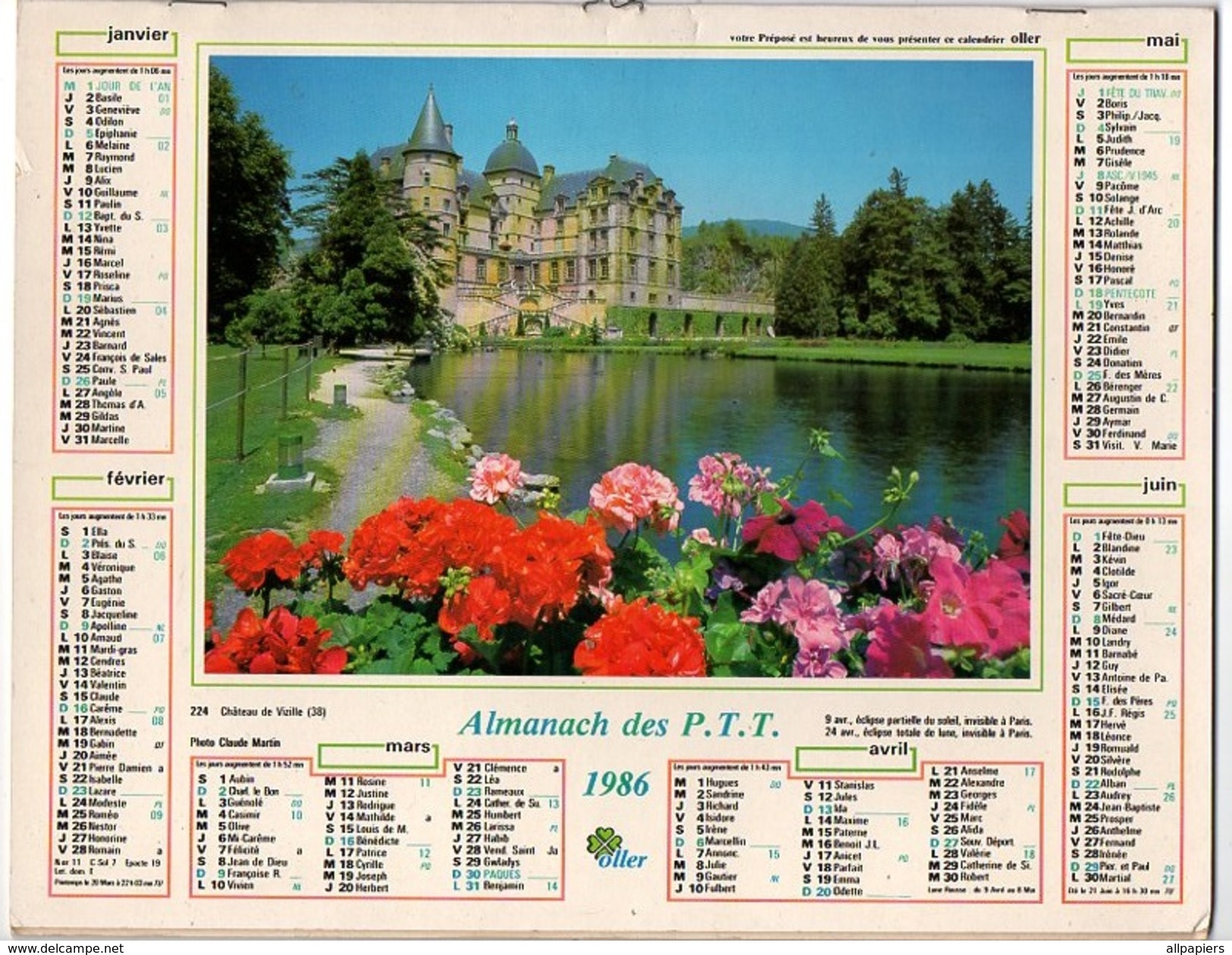 Calendrier Almanach Des P.T.T De 1986 Photo Du Lac D'Annecy - Complet De La Région Parisienne - Big : 1981-90