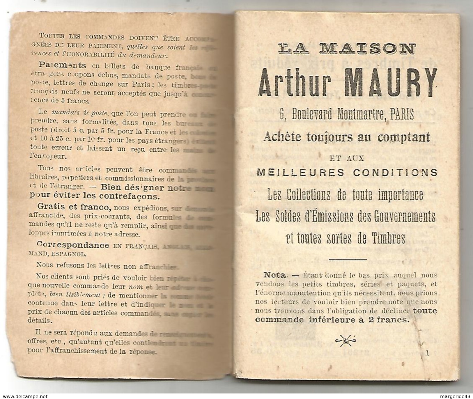 CATALOGUE MINIATURE ARTHUR MAURY JUIN 1913 - Catalogues De Maisons De Vente