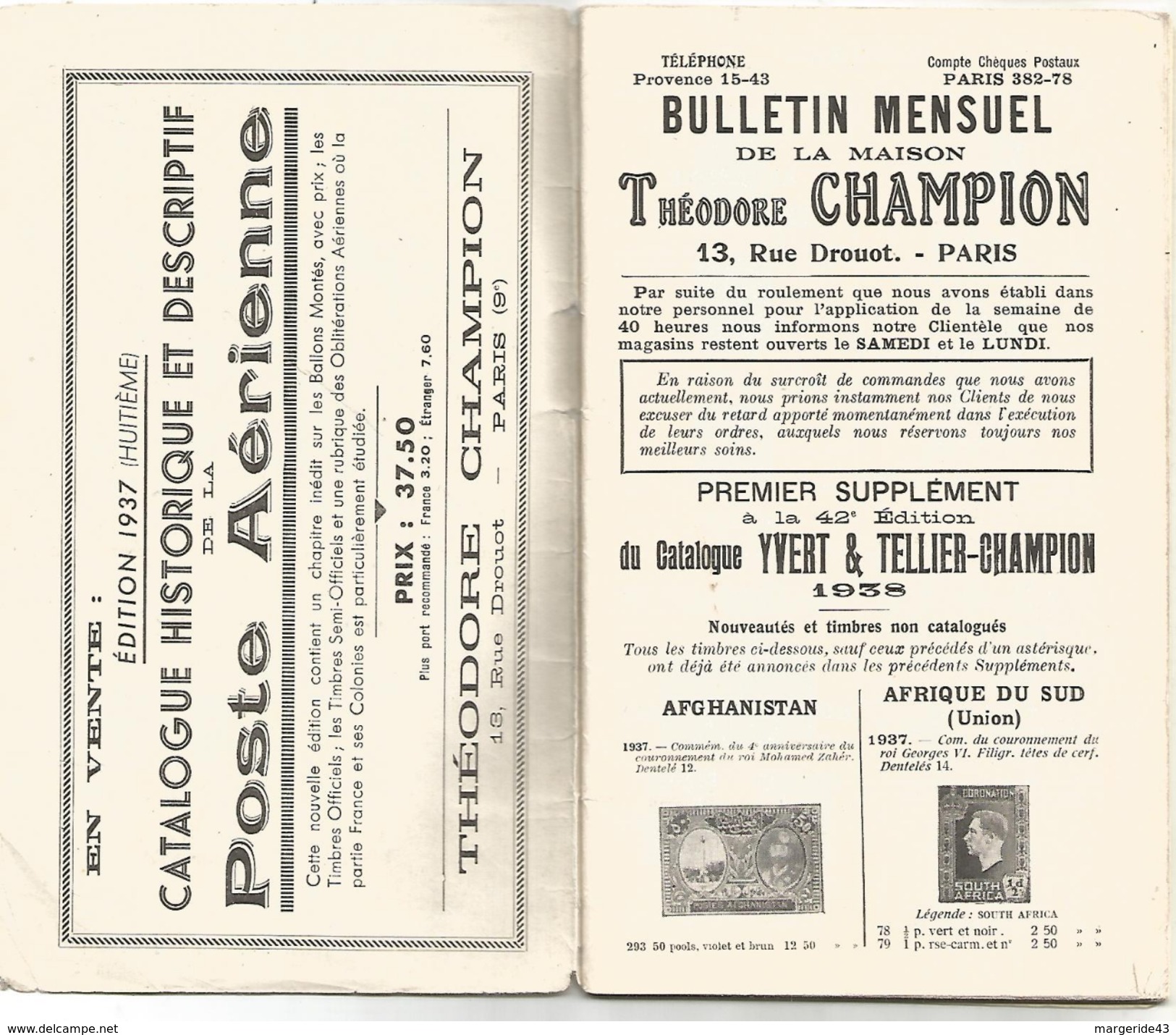 BULLETIN MENSUEL THEODORE CHAMPION - SEPTEMBRE 1937 - Cataloghi Di Case D'aste