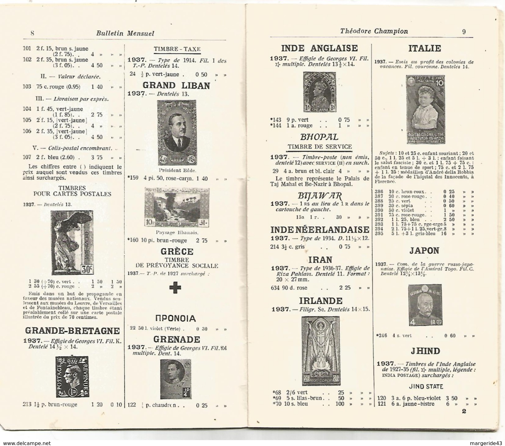 BULLETIN MENSUEL THEODORE CHAMPION - SEPTEMBRE 1937 - Cataloghi Di Case D'aste