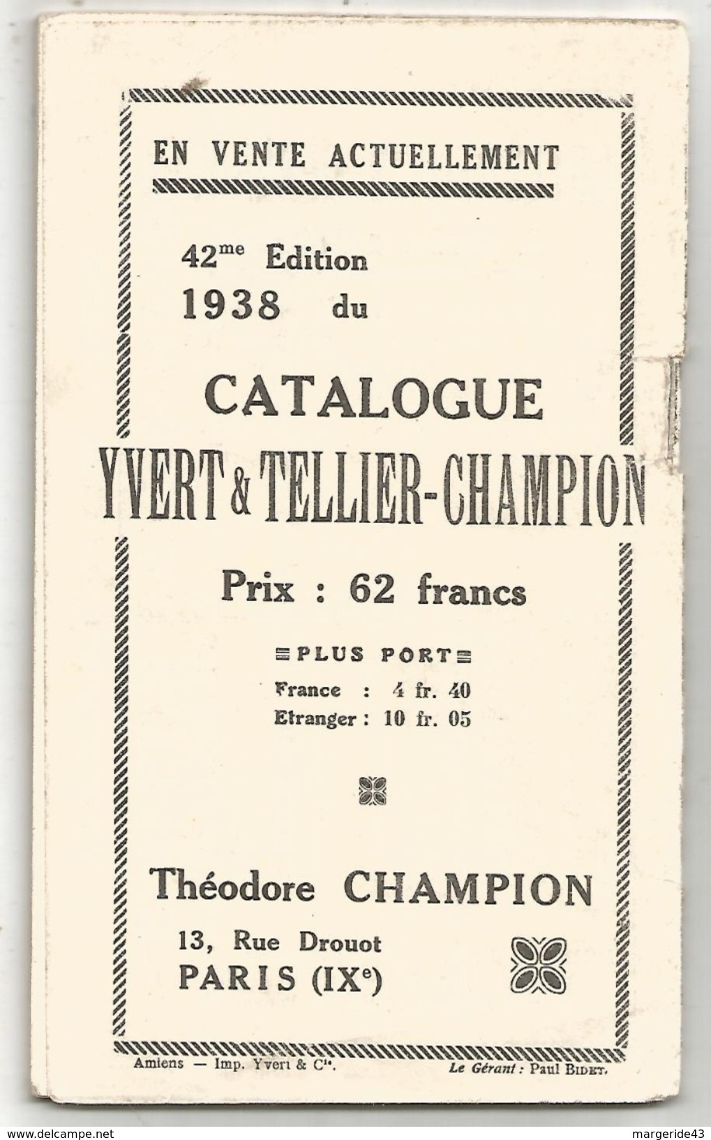 BULLETIN MENSUEL THEODORE CHAMPION - SEPTEMBRE 1937 - Auktionskataloge