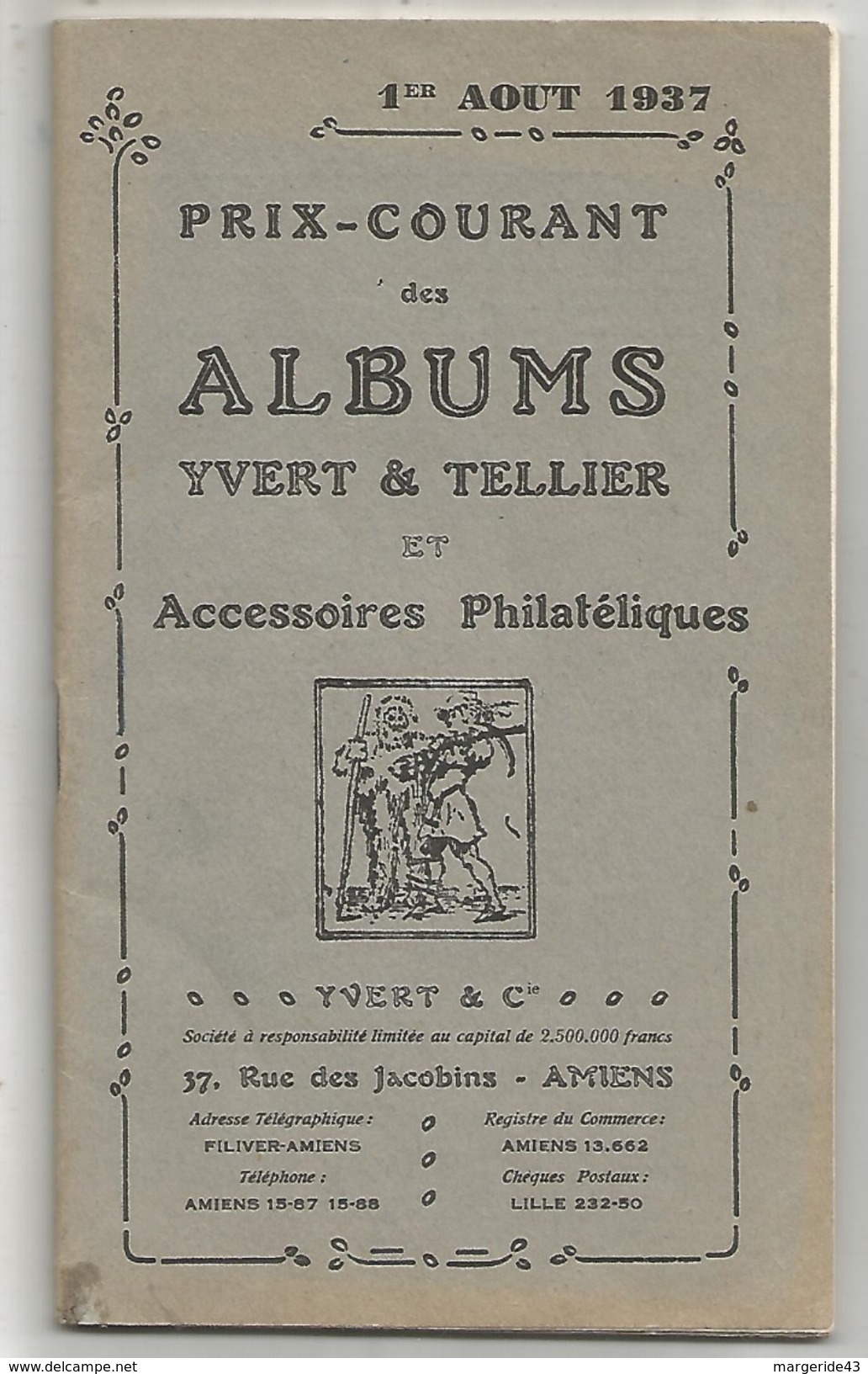 PRIX COURANT ALBUMS YVERT ET TELLIER AOUT 1937 - Catálogos De Casas De Ventas