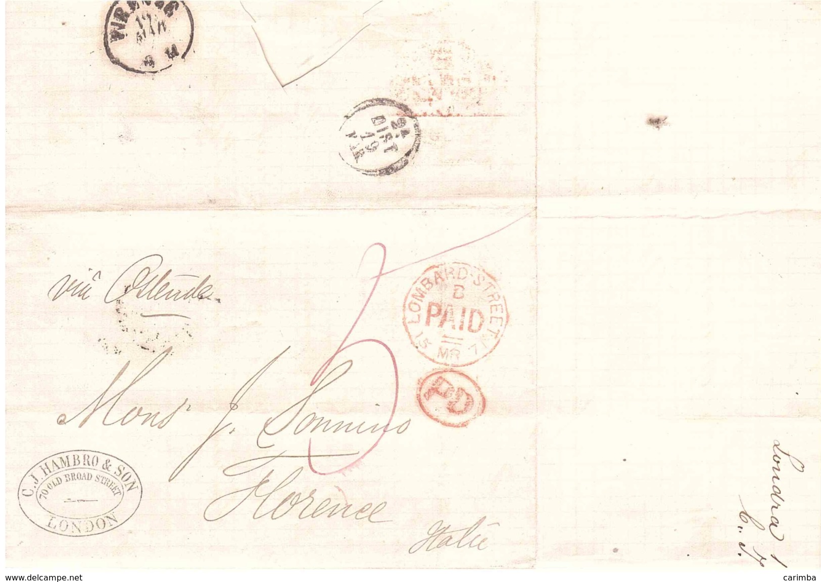 LOMBARDO STREET B PAID C.J.HAMBRO & SON LONDON - Lettres & Documents