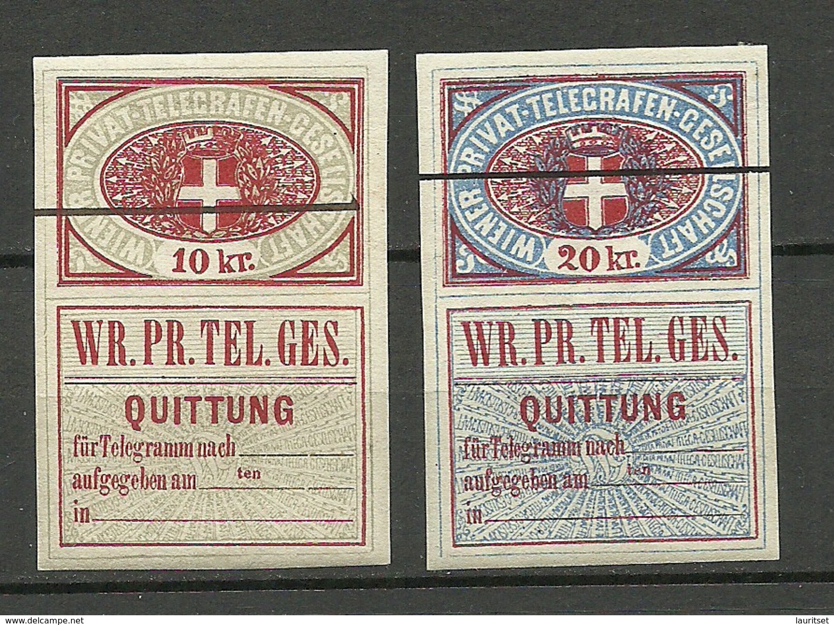 AUSTRIA Österreich Telegraph 10 Kr. & 20 Kr. Wiener Privat-Telegrafen-Gesellschaft * - Telegraphenmarken