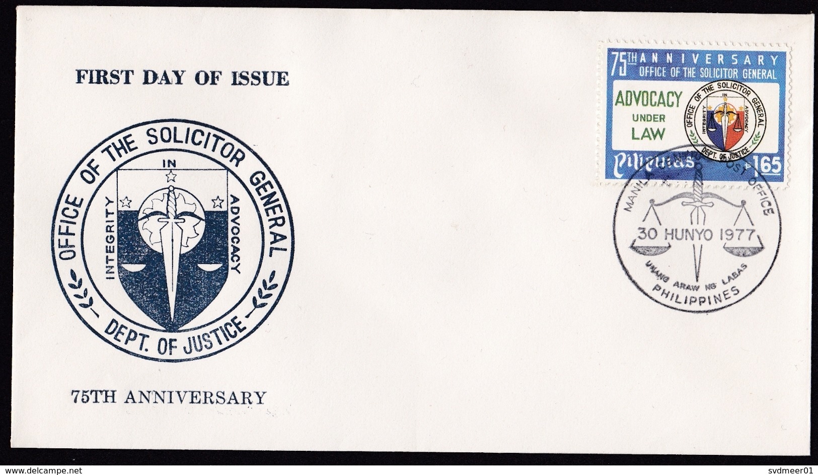 Philippines: FDC First Day Cover, 1977, 1 Stamp, Sollicitor General, Justice, Law, Advocacy (traces Of Use) - Filippijnen