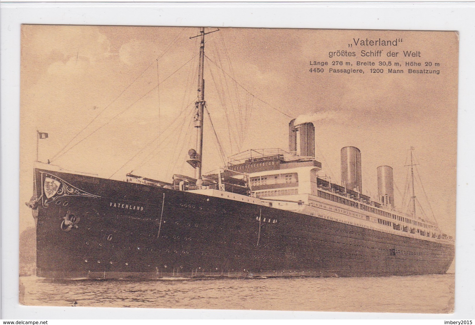Dampfer VATERLAND, 1914, Größtes Schiff Der Welt, Für HAPAG Bei Blohm & Voss Für Atlantikroute Hamburg - Amerika Gebaut, - Dampfer