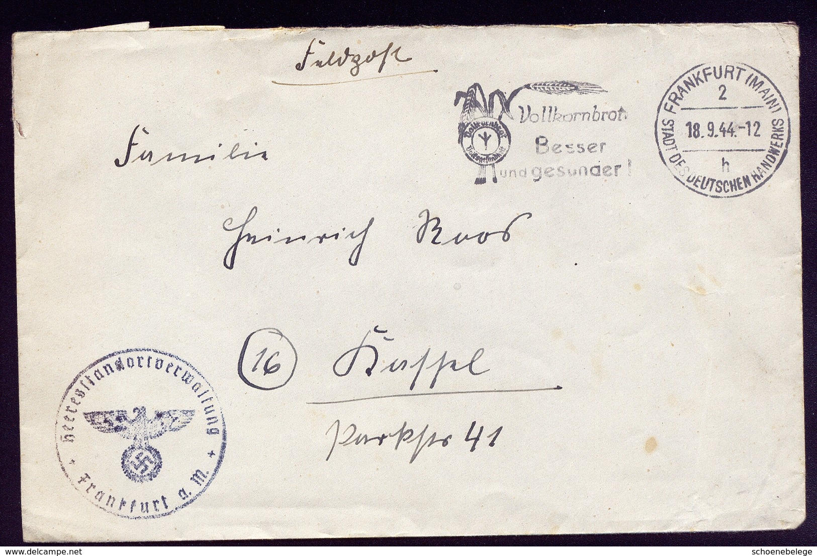 A4566) DR Feldpostbrief Von Heeresstandortverwaltung Frankfurt / M. 18.9.44 - Briefe U. Dokumente