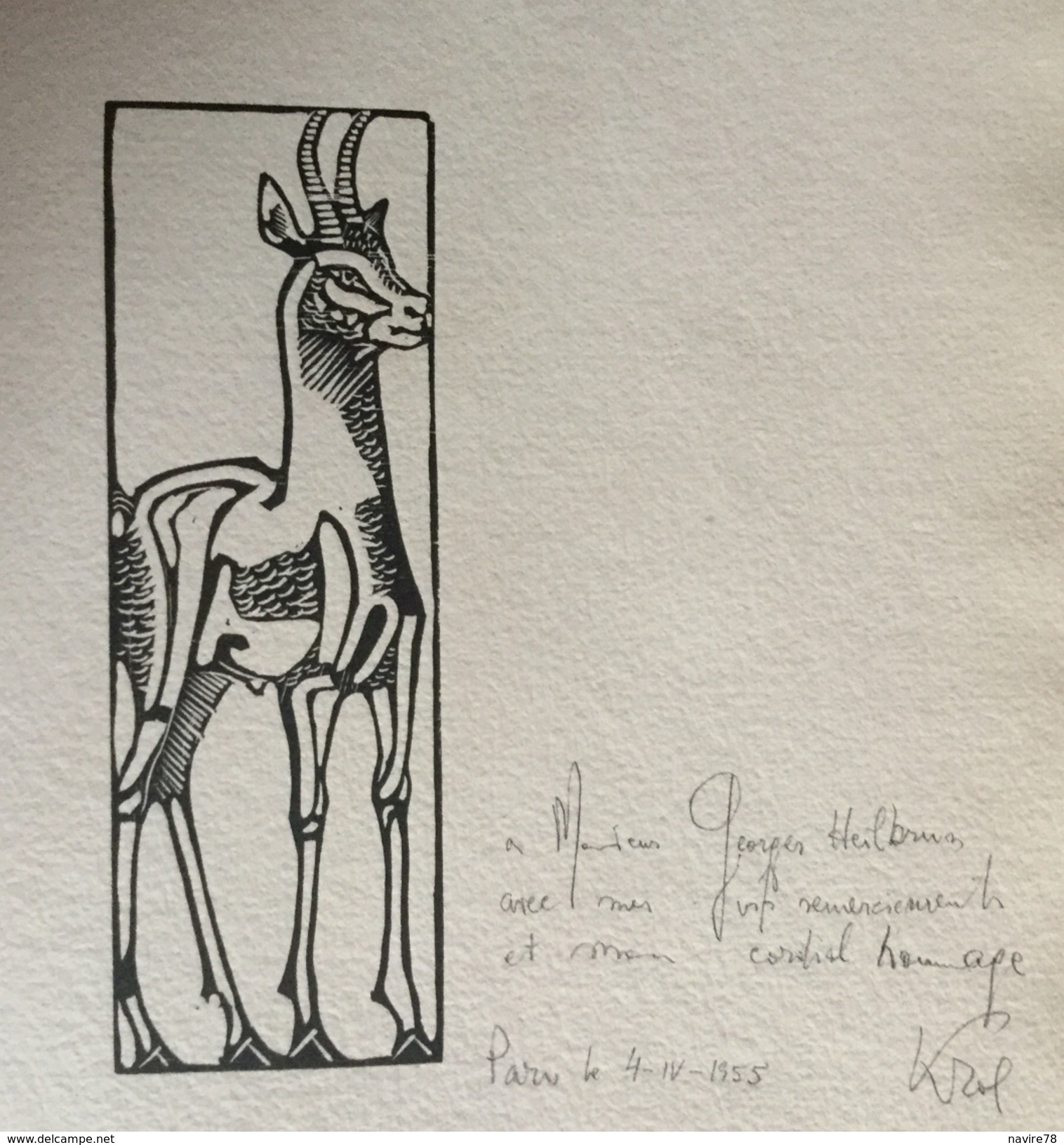 BESTIAIRE DE KROL Abram ( texte de BARTHELEMY DE GLANVIL ) Dédicacé et signé à la main pour M. Georges Helbrun 1955