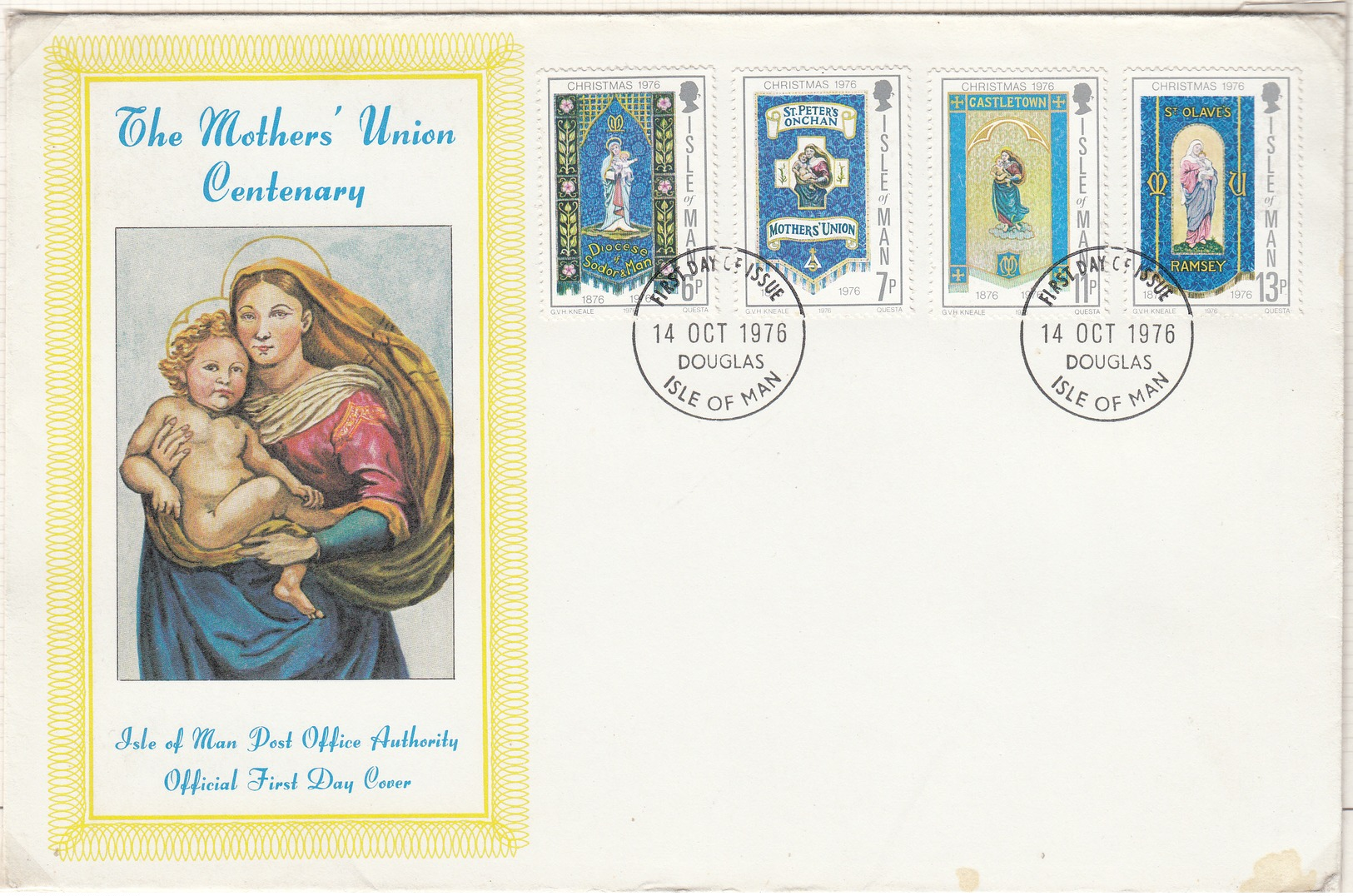 1976 CHRISTMAS & CENTENARY OF THE MOTHERS UNIO SG 90/93 FDC - Isola Di Man