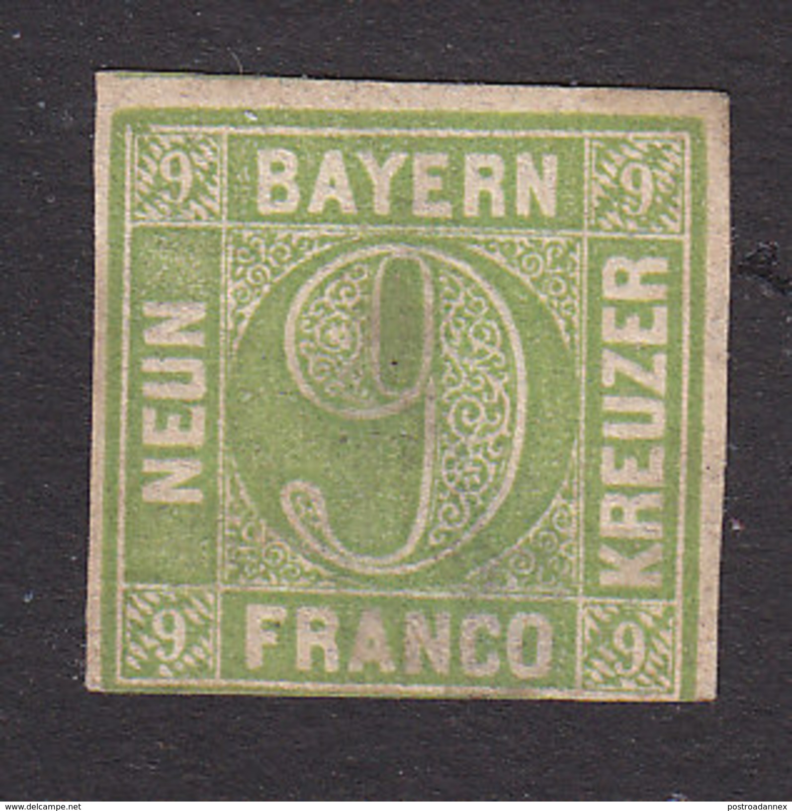 Bavaria, Scott #6, Mint No Gum, Number, Issued 1850 - Autres & Non Classés