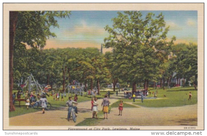 Maine Lewiston Playground At City Park Curteich - Lewiston