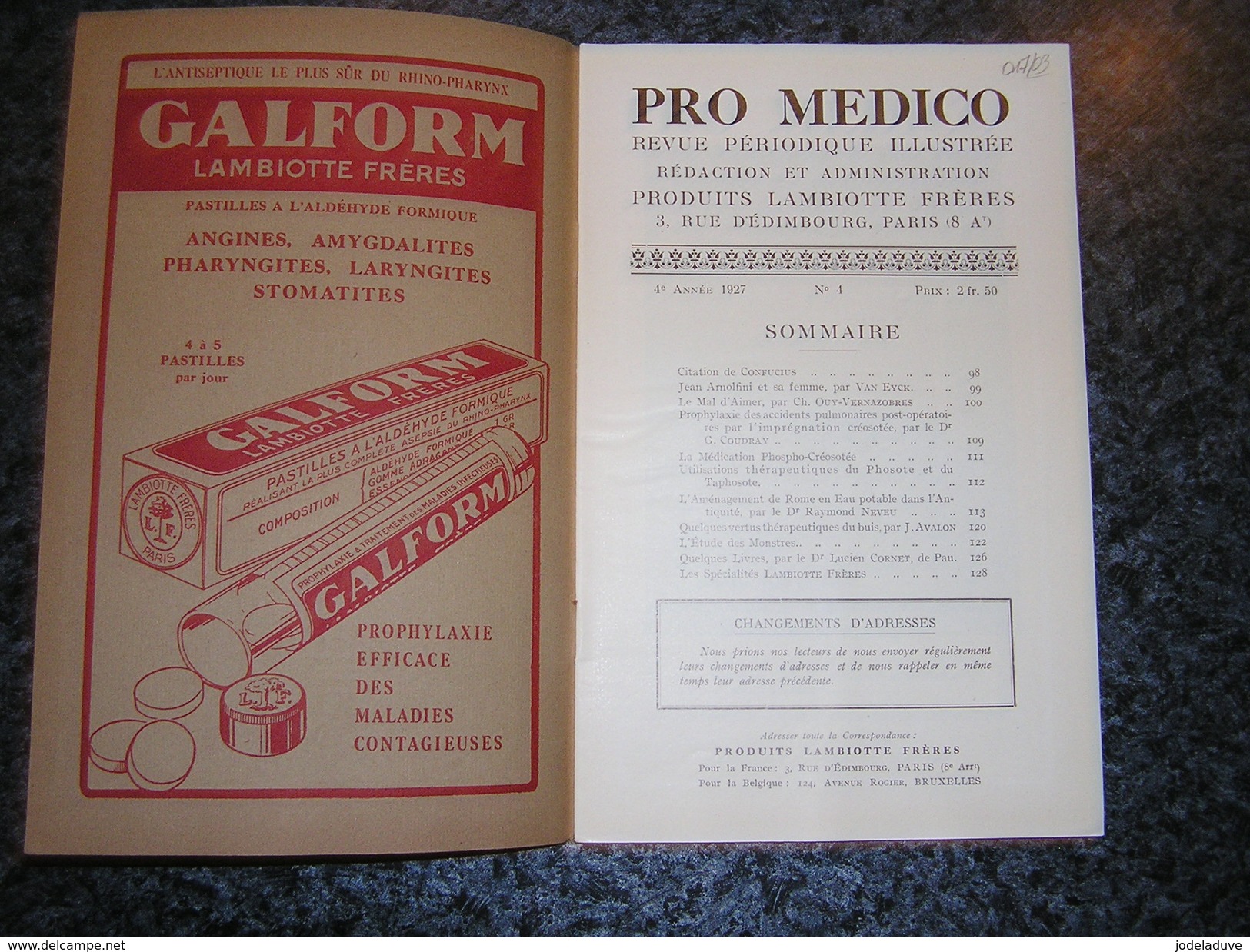 PRO MEDICO Revue N° 4 Année 1927 Lambiotte Médecine Peinture Vertus Du Buis Le Mal D' Aimer Etude Des Monstres - Geschiedenis