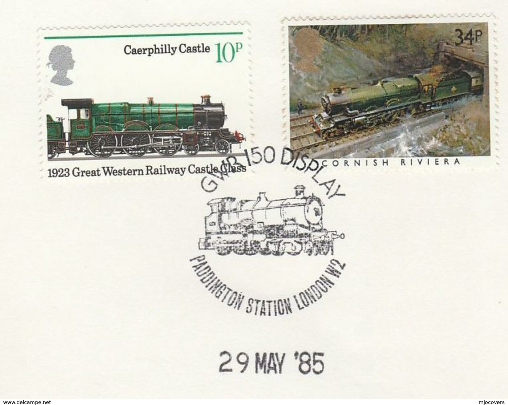 1985 GB Stamps  COVER EVENT Pmk PADDINGTON RAILWAY STATION DISPLAY GWR TRAIN Anniv Steam Train - Trenes