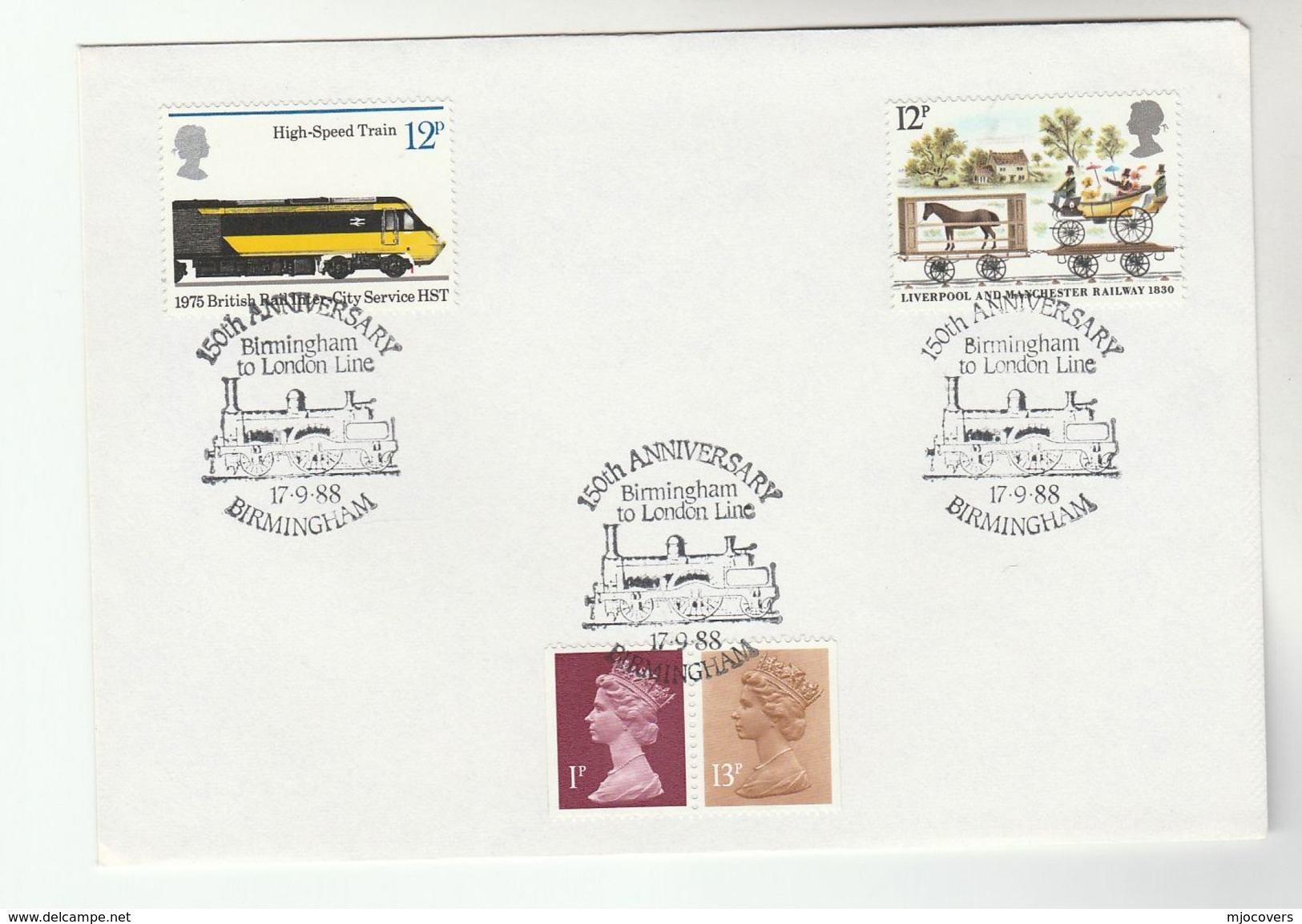 1988 GB Stamps  COVER EVENT Pmk BIRMINGHAM LONDON RAILWAY Anniv Steam Train - Trains