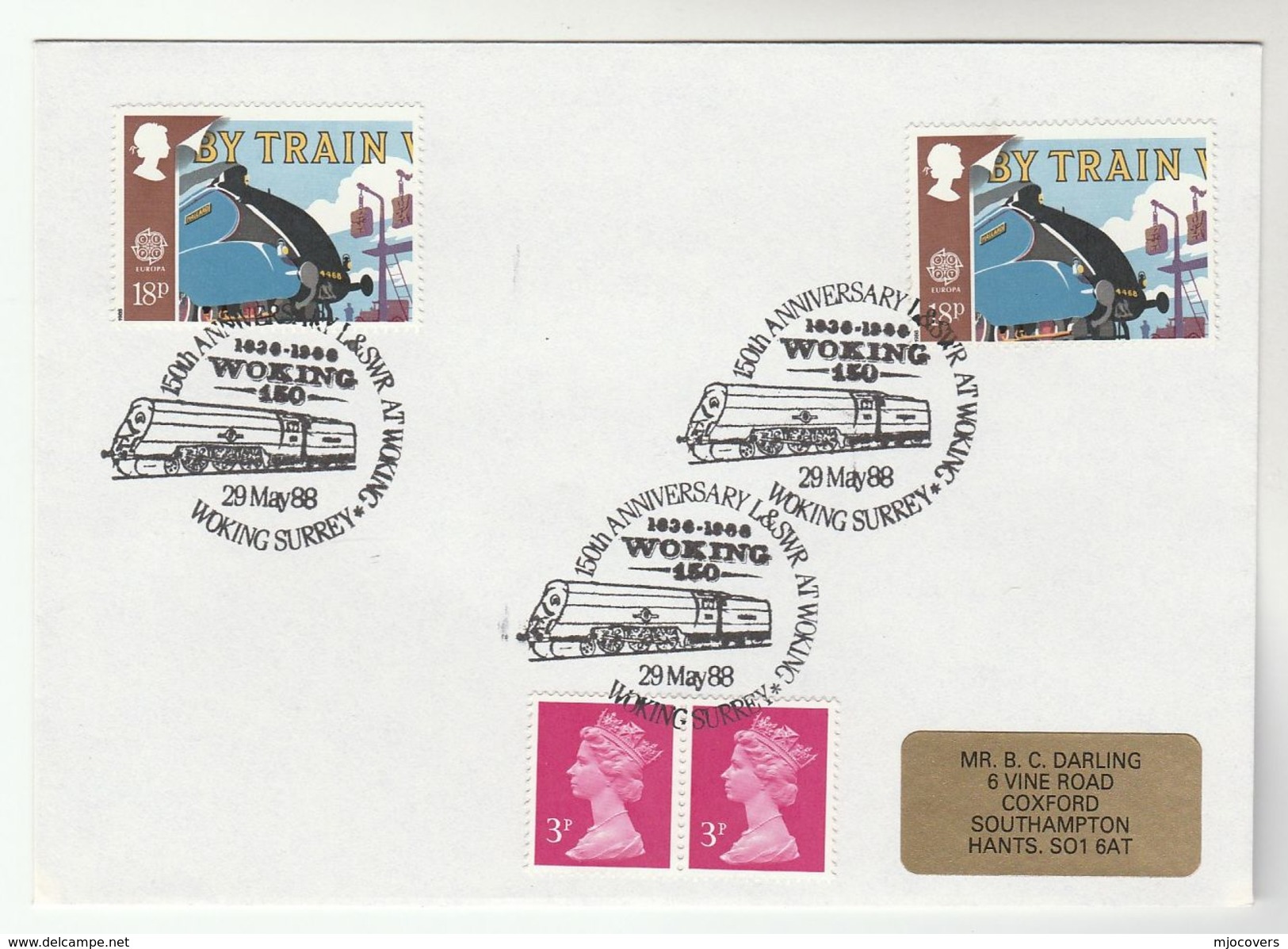 1988 GB Stamps  COVER EVENT Pmk WOKING LSWR RAILWAY Anniv Steam Train - Trains