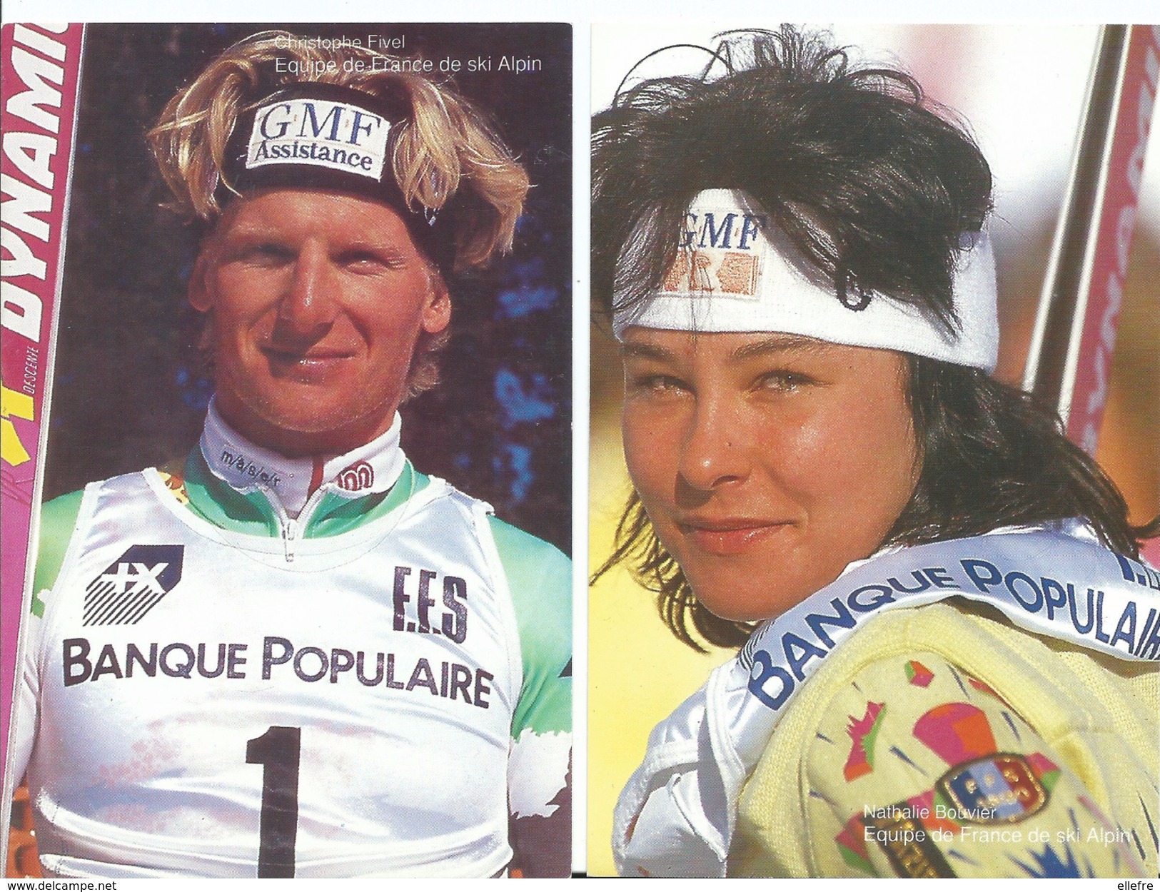 Nathalie Bouvier Et Christophe Fivel - Equipe De France De Ski Alpin 1992 - Lot De 2 Cpm Sponsor Banque Populaire - Sporters