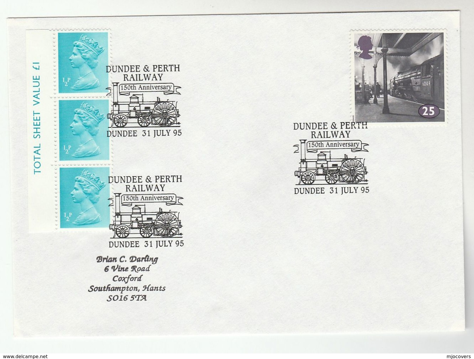 1995 GB Stamps COVER EVENT Pmk  DUNDEE PERTH RAILWAY Anniv Steam Train - Trains