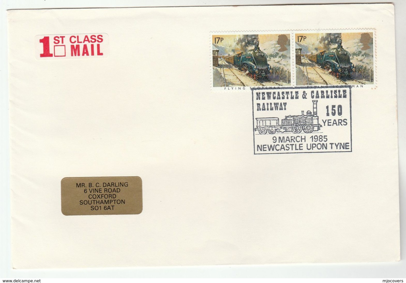 1985 GB Stamps COVER EVENT Pmk NEWCASTLE CARLISLE RAILWAY Anniv Steam Train - Trains