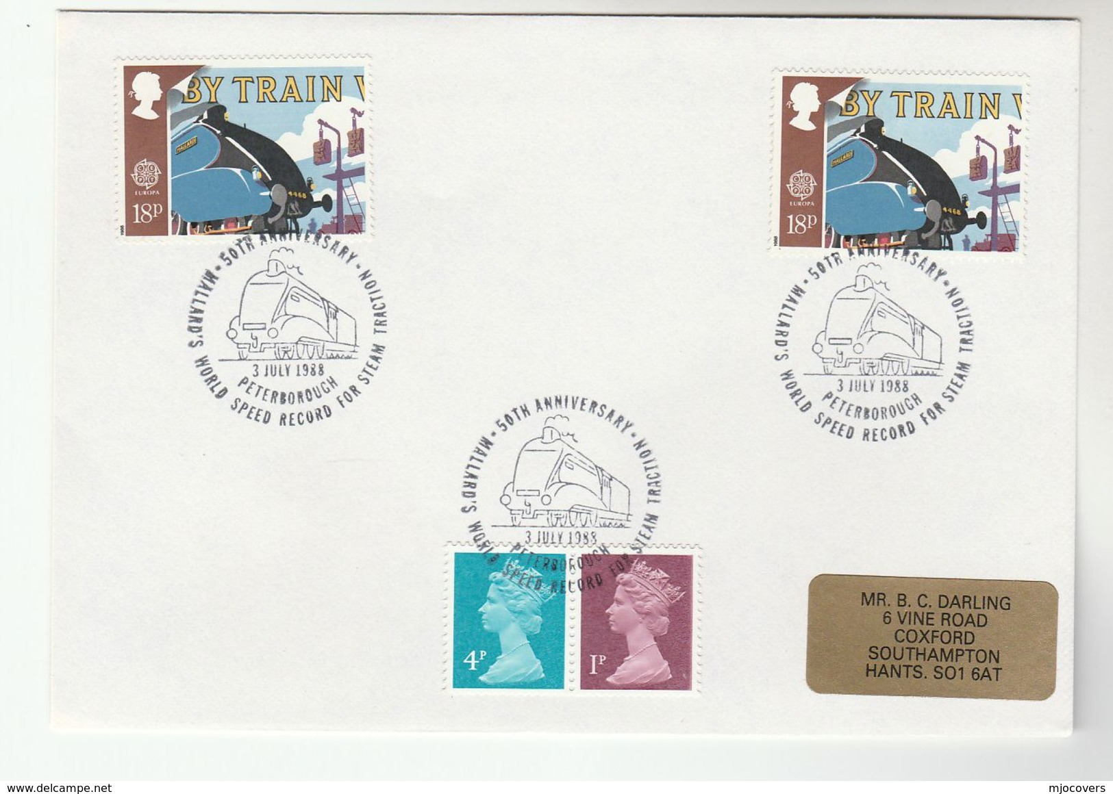 1988 GB Stamps EVENT COVER Pmk  MALLARD STEAM TRAIN RECORD PETERBOROUGH  Railway - Trains