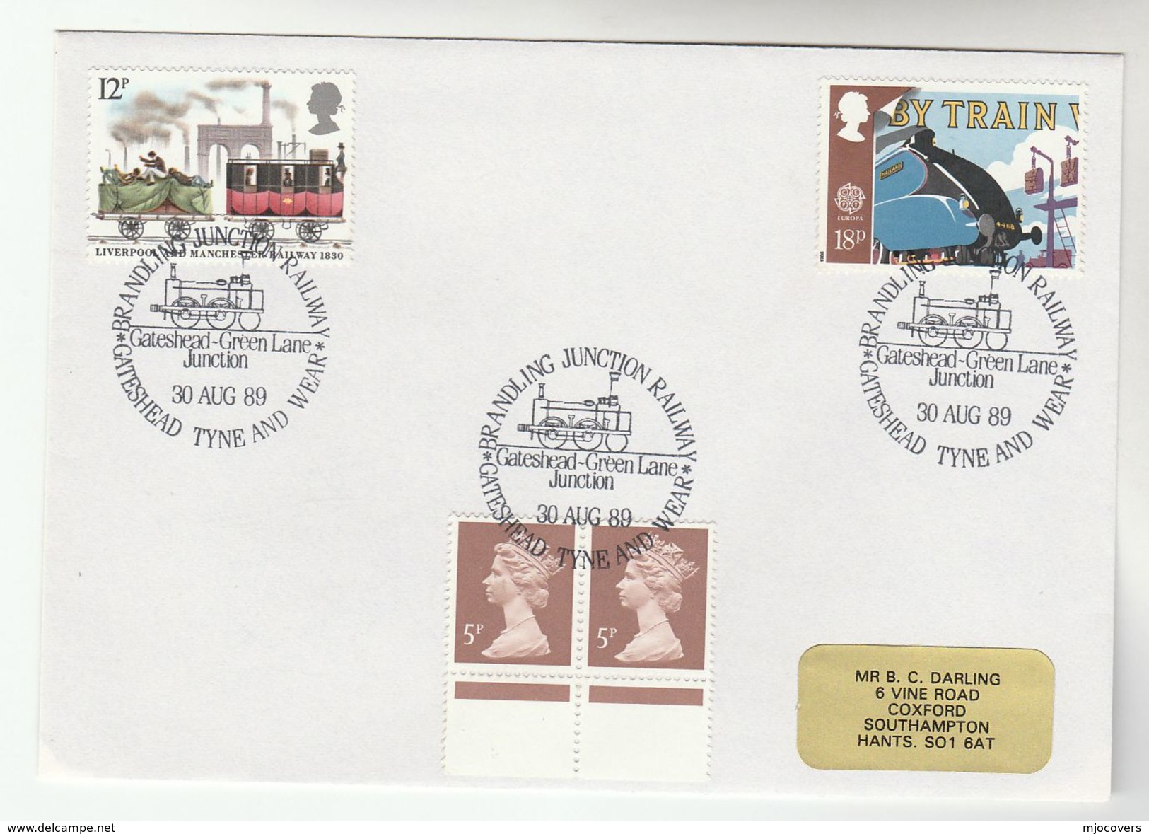 1989 GB Stamps EVENT COVER Pmk  BRANDLING JUNCTION  RAILWAY GATESHEAD Anniv Steam  Train - Trains