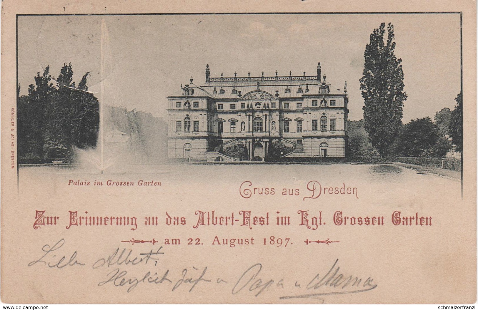 Litho AK Dresden Grosser Garten Palais Erinnerung Albert Fest Albertfest 1897 Stempel Bei Johannstadt Gruna Strehlen - Dresden