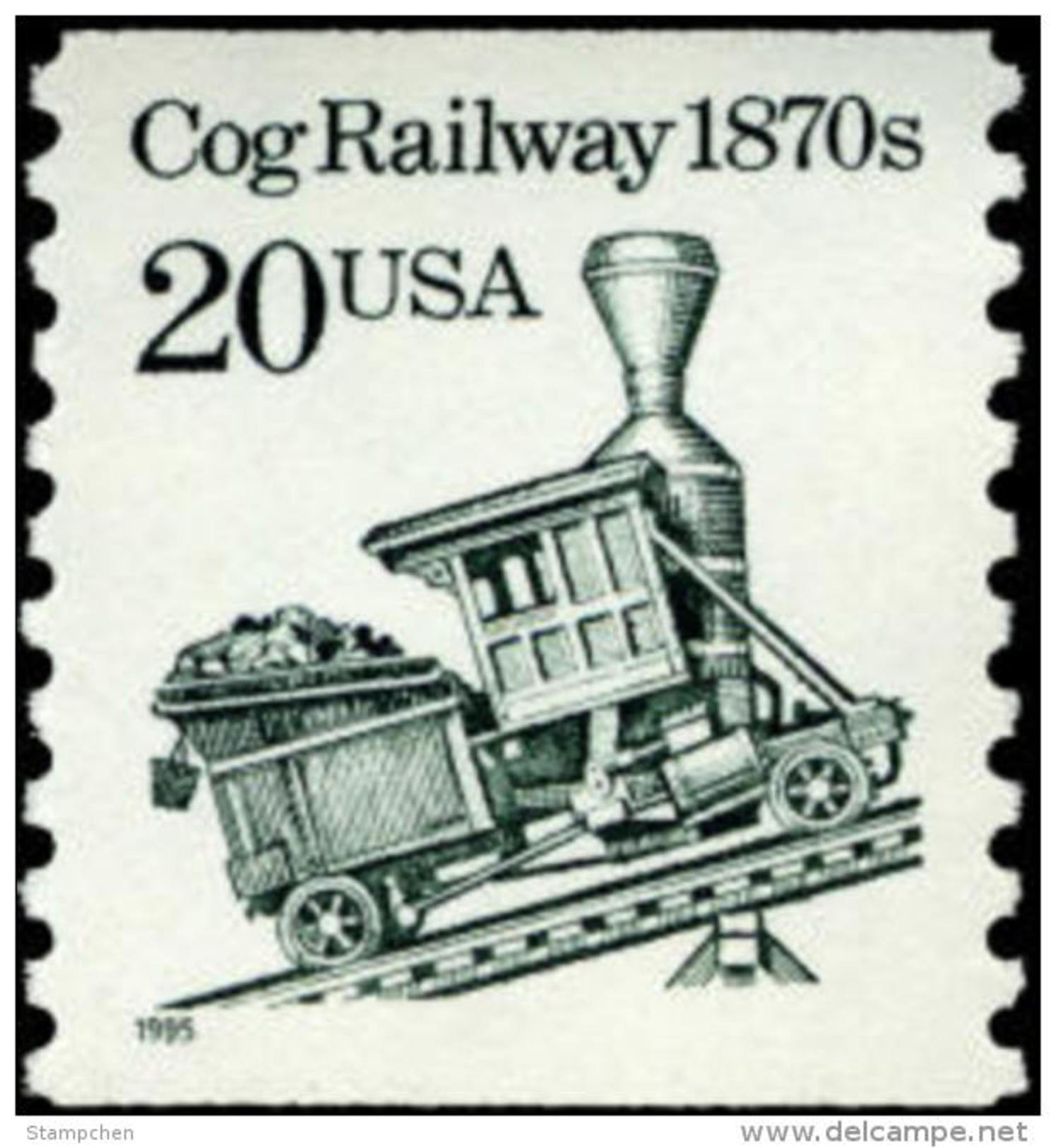 1995 USA Transportation Coil Stamp Cog Railway Sc#2463 History Train Post Coal - Minerals