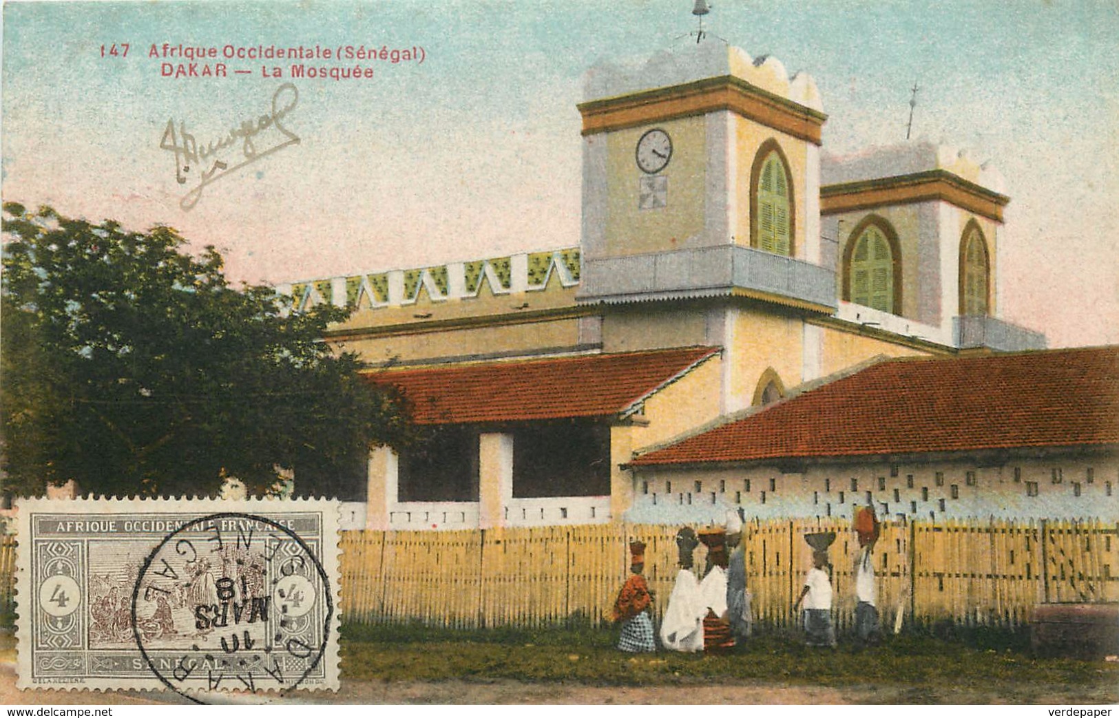 #147. Senegal Dakar; La Mosquee (Mosque Postcard... Scott #81 Stamp Tied To Front...Value $61.50 Catalog On Cover. - Senegal