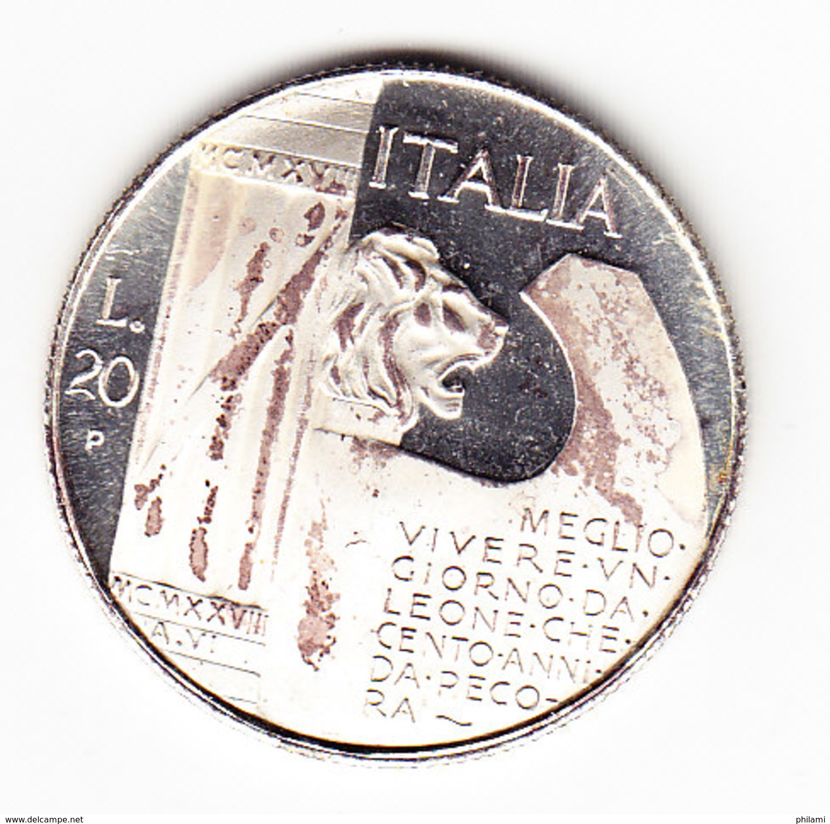 ITALIE, KM70, 1928 MUSSOLINI, 20 Lire, FAUSSE, FAKE. (AUP62) - 1900-1946 : Victor Emmanuel III & Umberto II