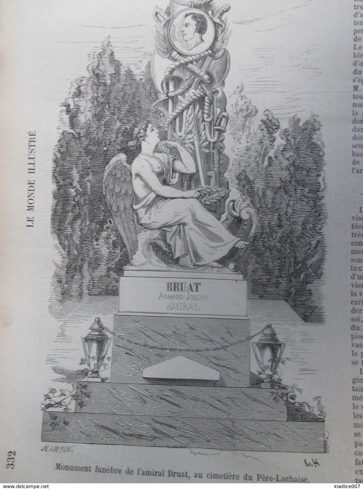 Gravure 1858  Cimetiere Du Pere-Lachaise   Monument Funebre  De L Amiral Bruat - Non Classés