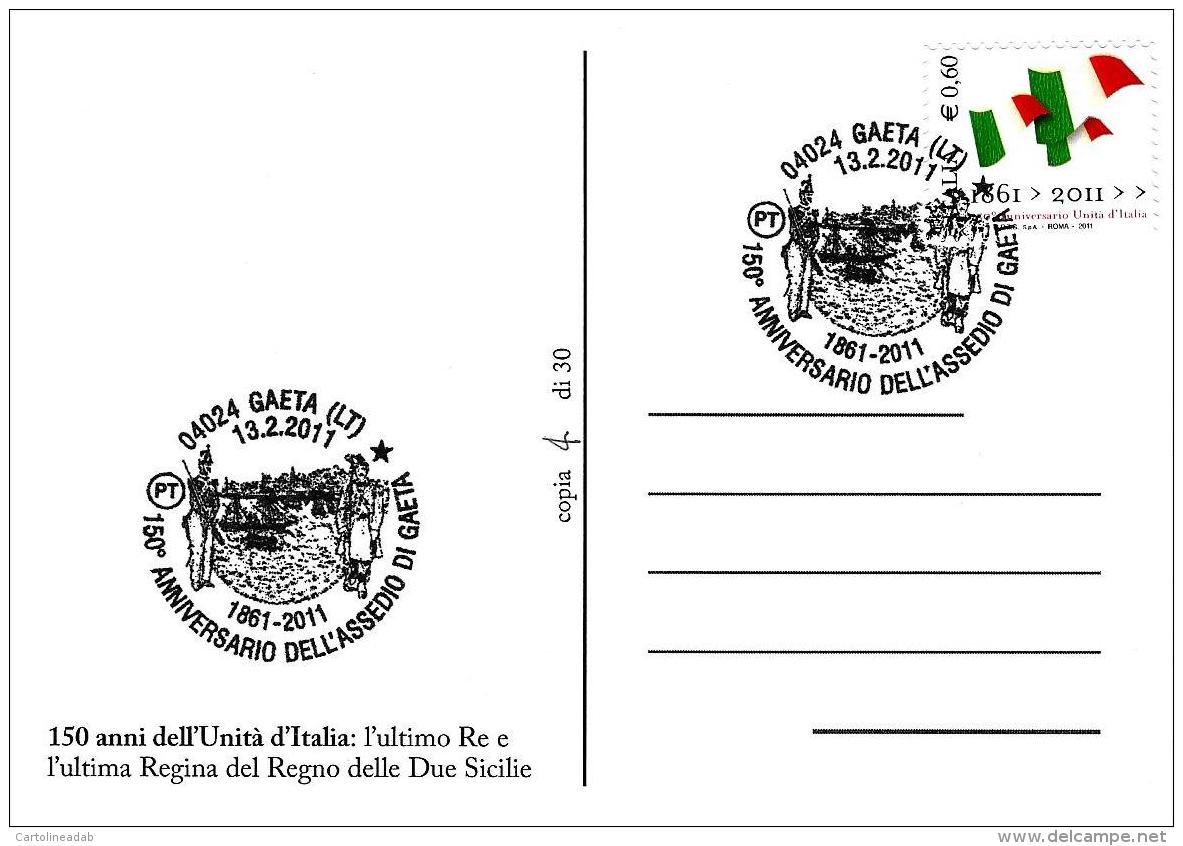 [MD0734] CPM - 150 ANNI DELL'UNITA D'ITALIA:L'ULTIMO RE E L'ULTIMA REGINA - NUMERATA 4 DI 30 - CON ANNULLO 13.2.2011- NV - Historia