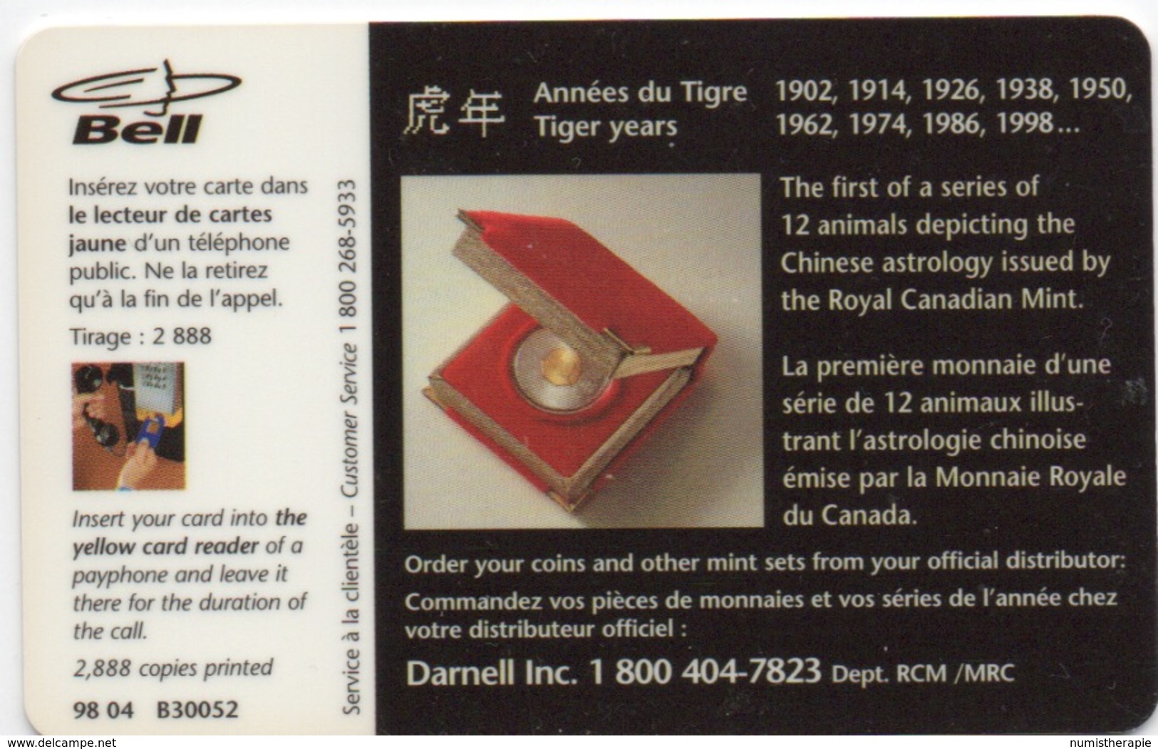 Canada Bell : Monnaie De L'Année Du Tigre - Timbres & Monnaies