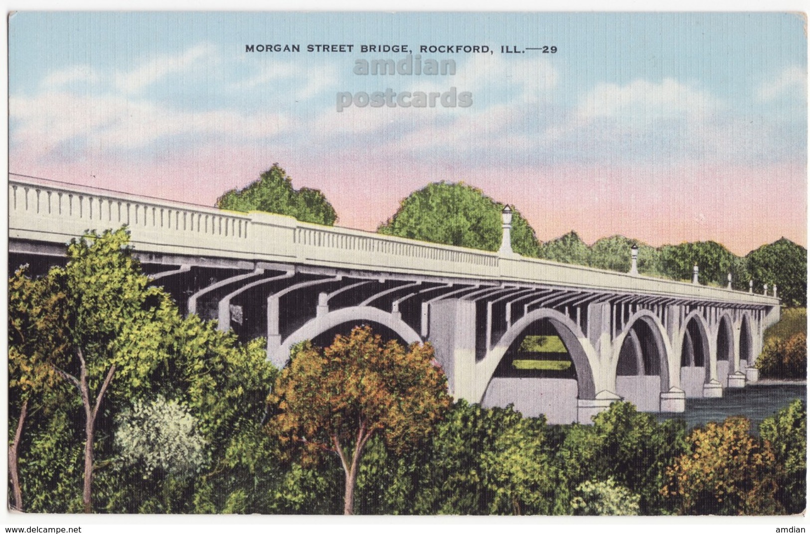 ROCKFORD IL Illinois, Morgan Street Bridge C1930s-40s Linen Vintage Postcard - Rockford