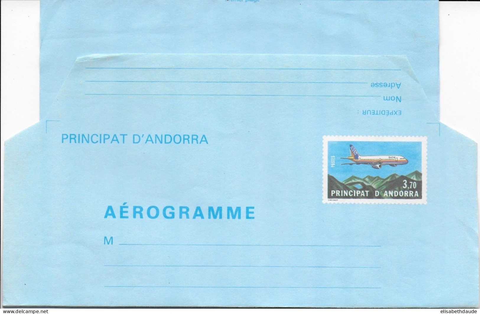 ANDORRE - 1985 - LETTRE AEROGRAMME Avec PLI DIAGONAL - Entiers Postaux & Prêts-à-poster