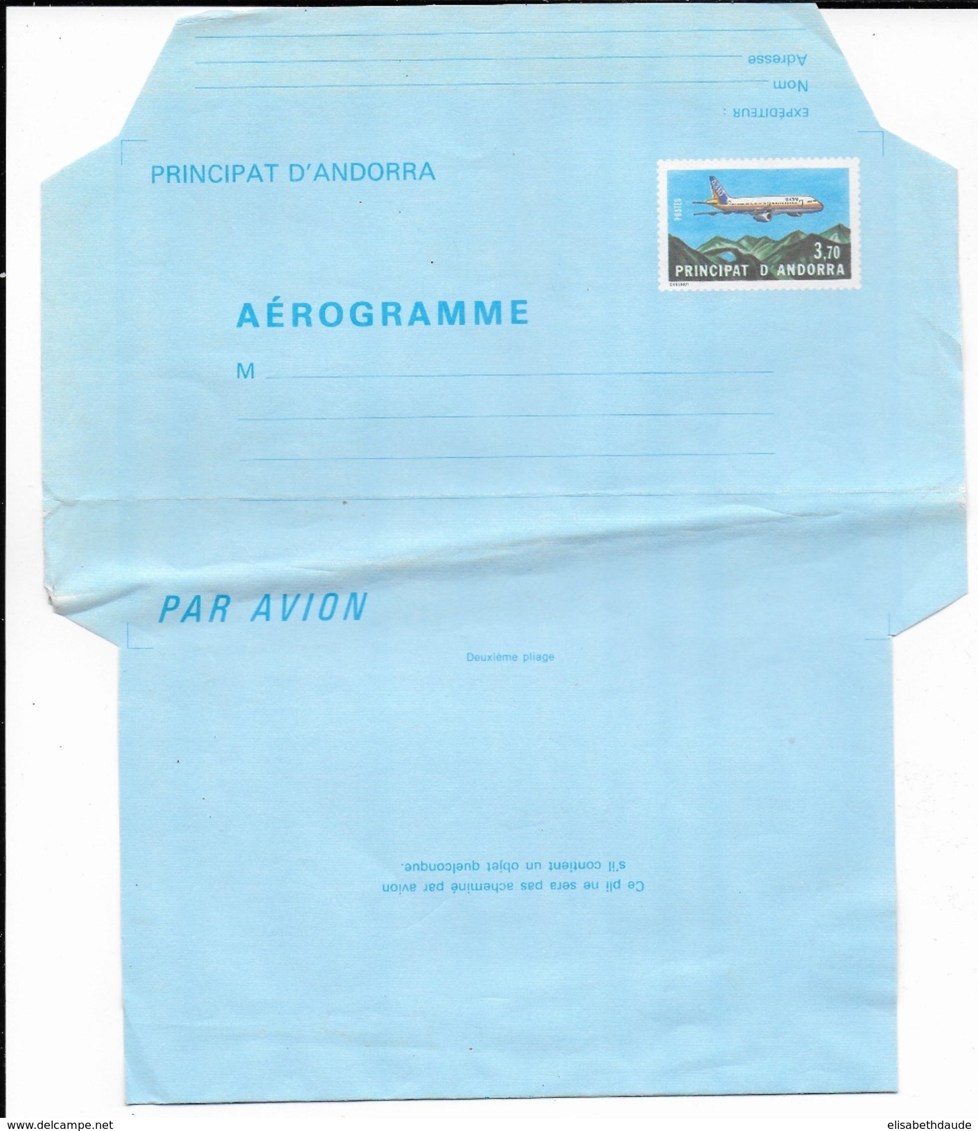 ANDORRE - 1985 - LETTRE AEROGRAMME Avec PLI DIAGONAL - Interi Postali & Prêts-à-poster