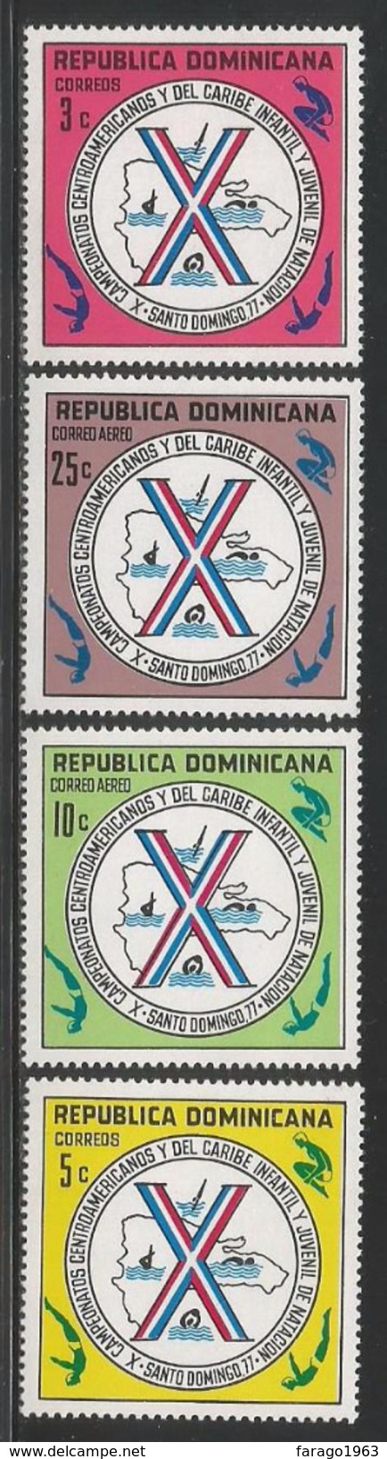 1977 Dominican Republic Dominicana Swimming Nager Chamionships Complete Set Of 4 MNH - Nuoto