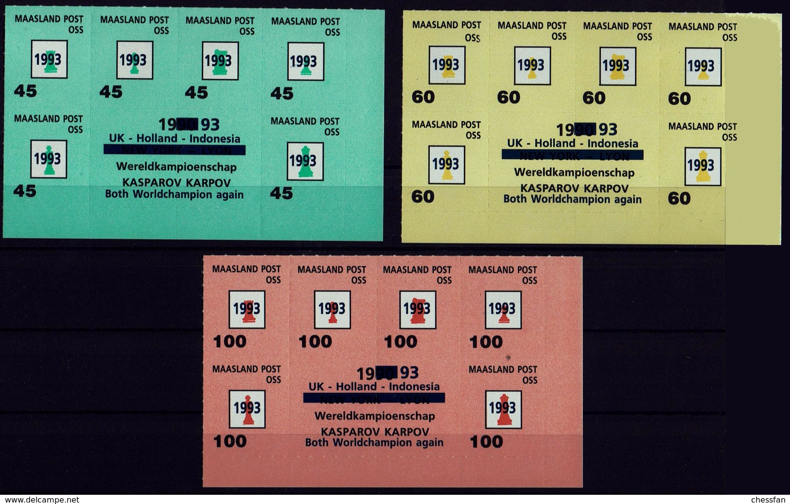 Schaken Schach Chess Ajedrez - Stadspost OSS (Maasland Post) Opdruk 1993 : Kasparov-Karpov - Echecs