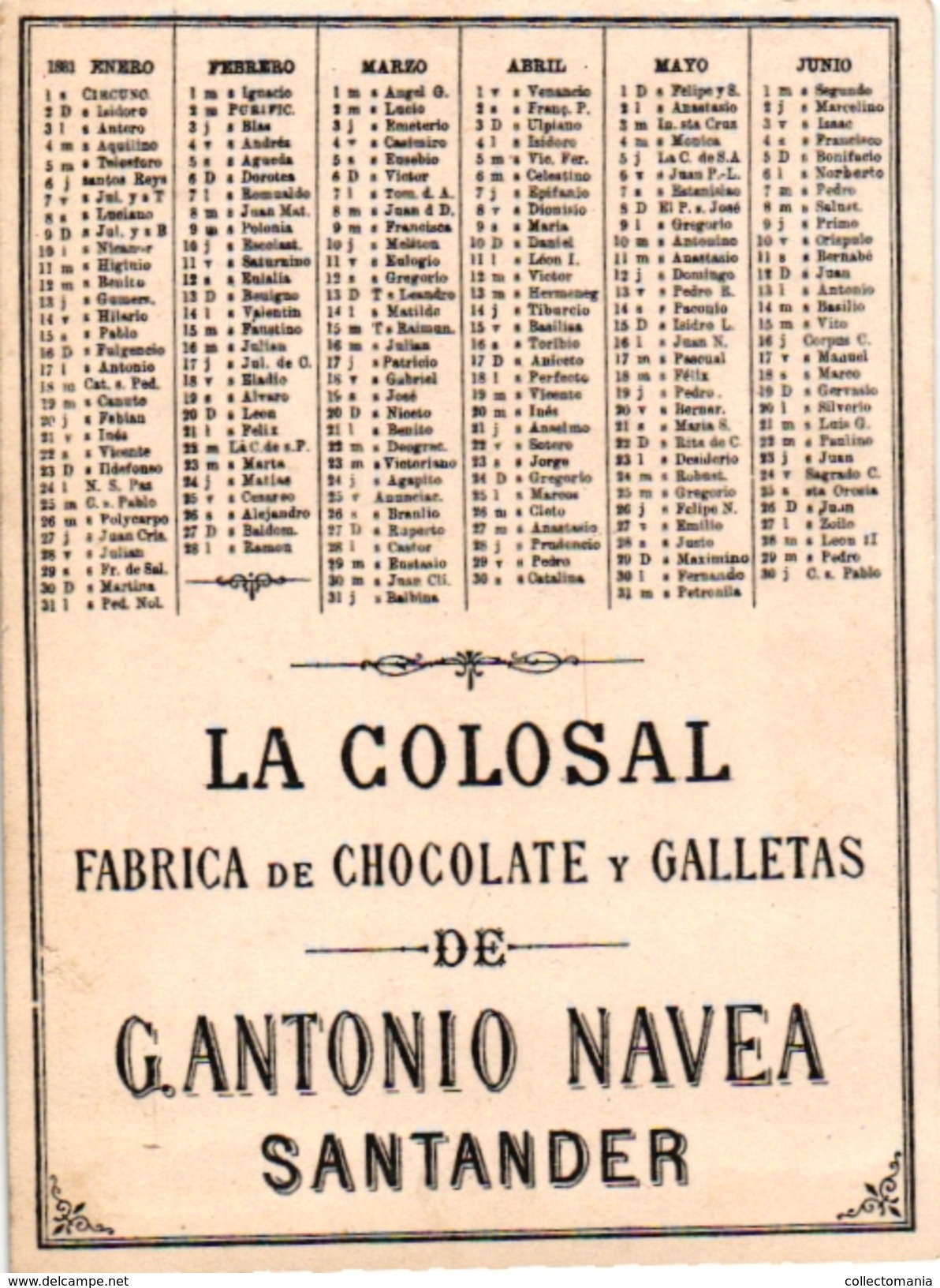 10 Trade Cards Chromo Full Serie Complet SPAIN ESPANA PUB La COLOSAL  CHOCOLATE  SANTANDER CALENDER CALENDARIO 1881 - Big : ...-1900