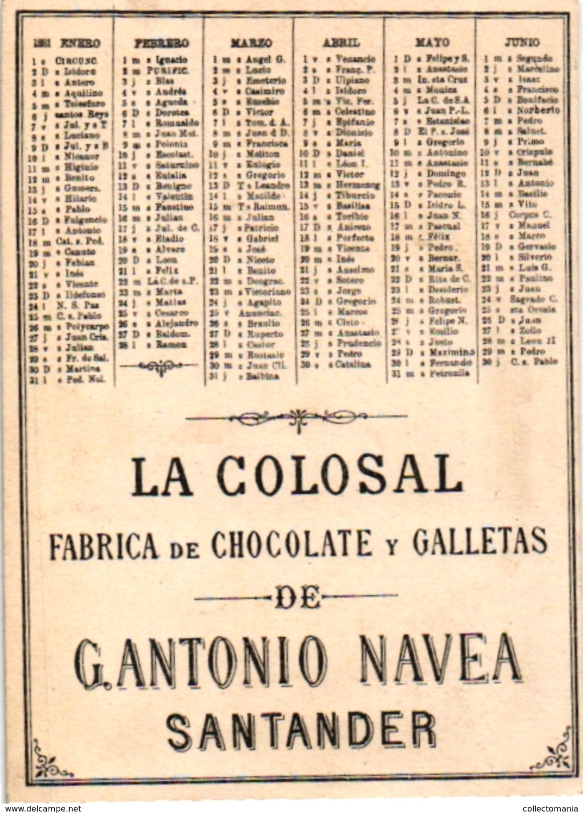 10 Trade Cards Chromo Full Serie Complet SPAIN ESPANA PUB La COLOSAL  CHOCOLATE  SANTANDER CALENDER CALENDARIO 1881