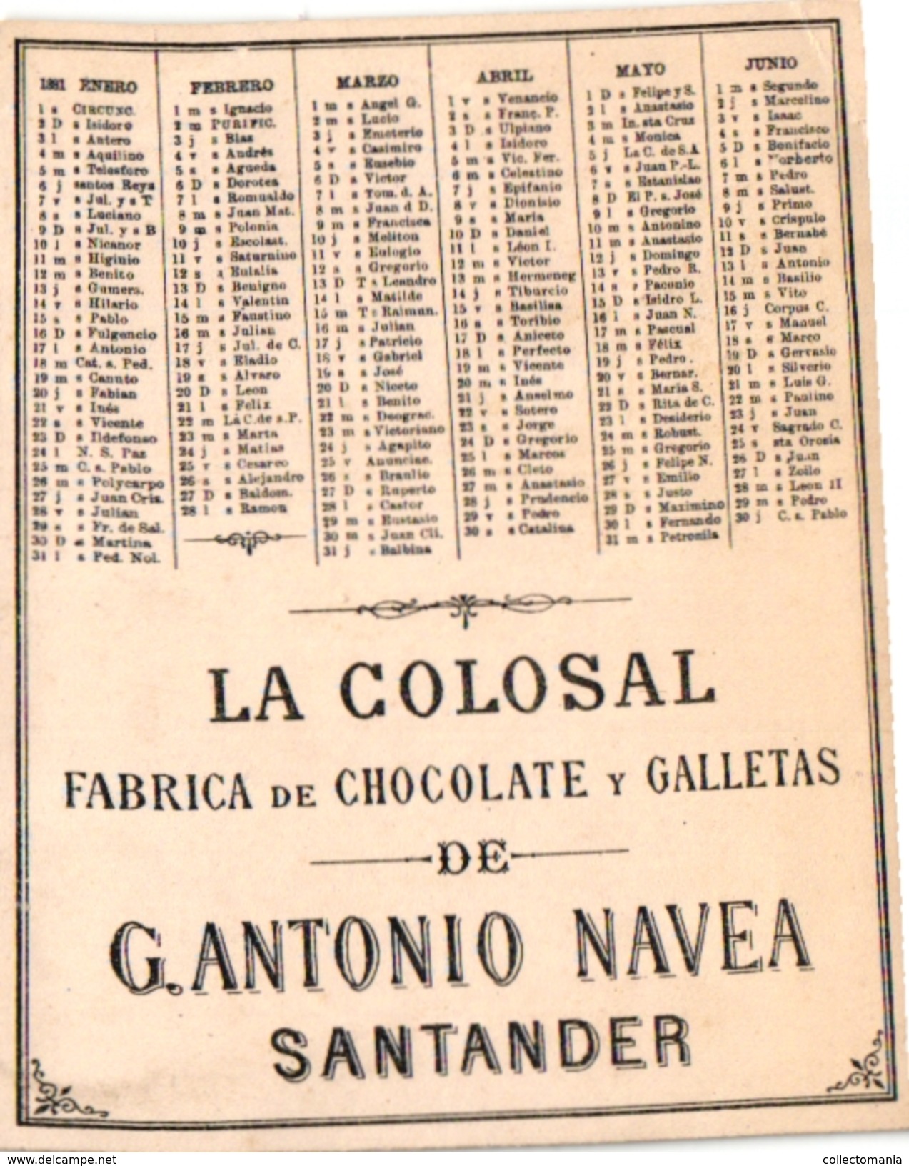 10 Trade Cards Chromo Full Serie Complet SPAIN ESPANA PUB La COLOSAL  CHOCOLATE  SANTANDER CALENDER CALENDARIO 1881