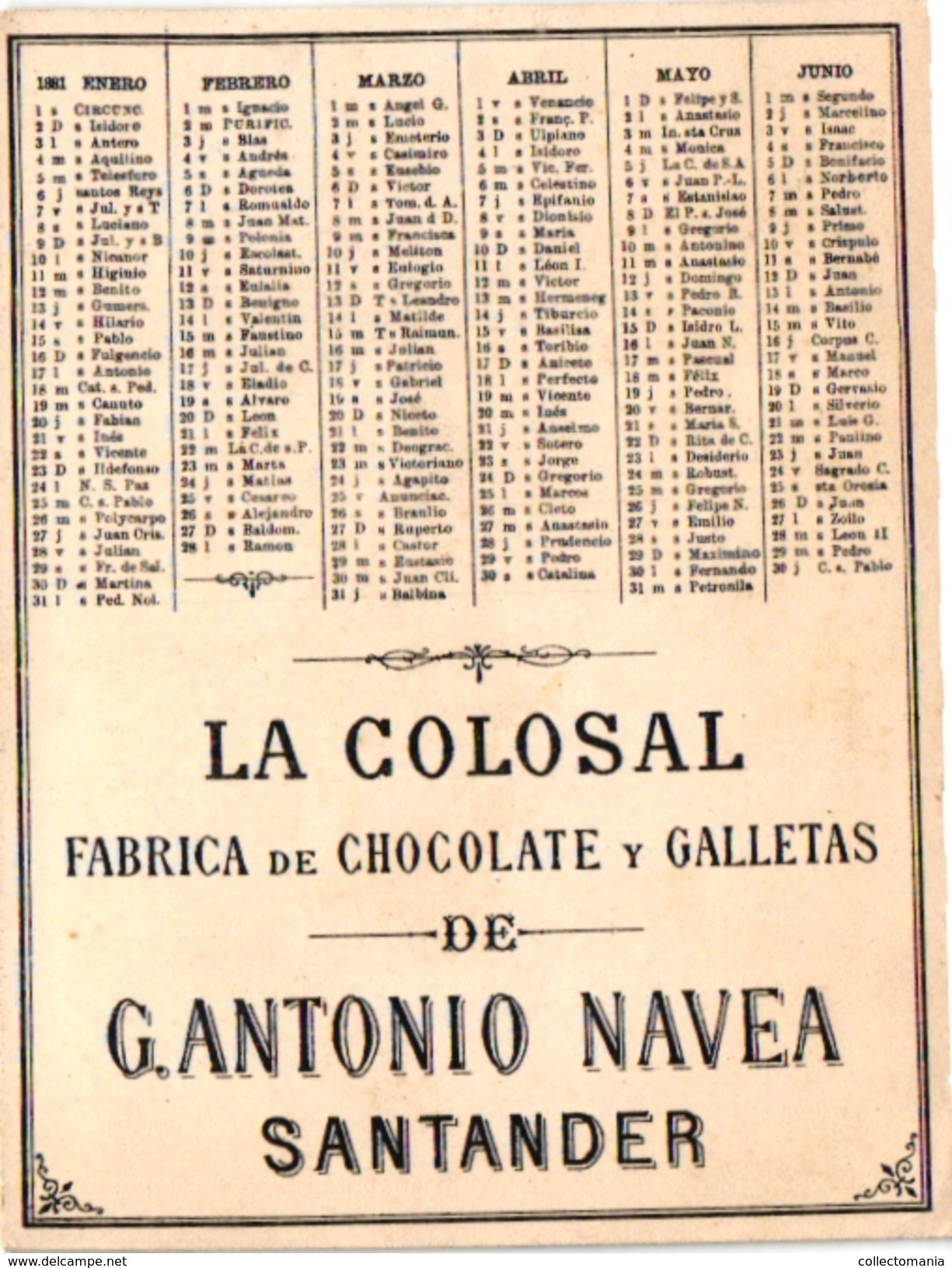 10 Trade Cards Chromo Full Serie Complet SPAIN ESPANA PUB La COLOSAL  CHOCOLATE  SANTANDER CALENDER CALENDARIO 1881