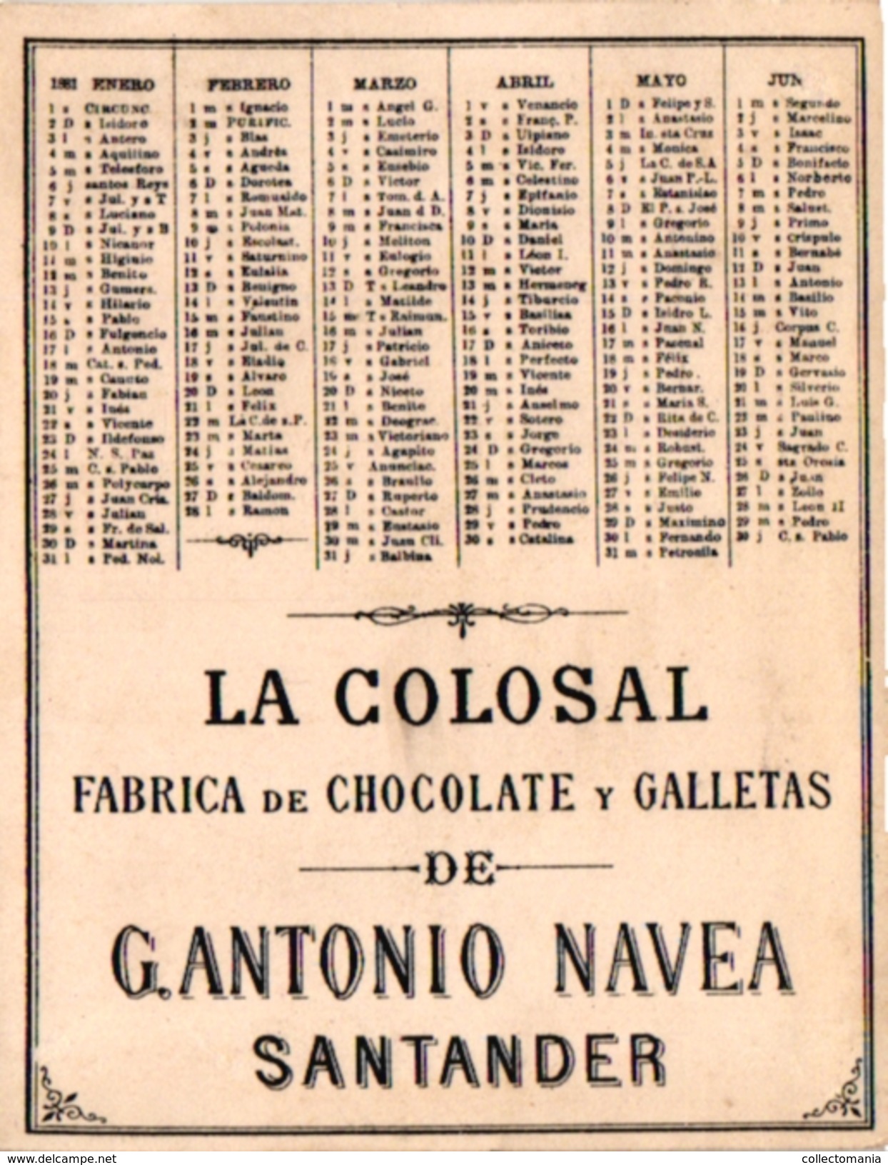 10 Trade Cards Chromo Full Serie Complet SPAIN ESPANA PUB La COLOSAL  CHOCOLATE  SANTANDER CALENDER CALENDARIO 1881