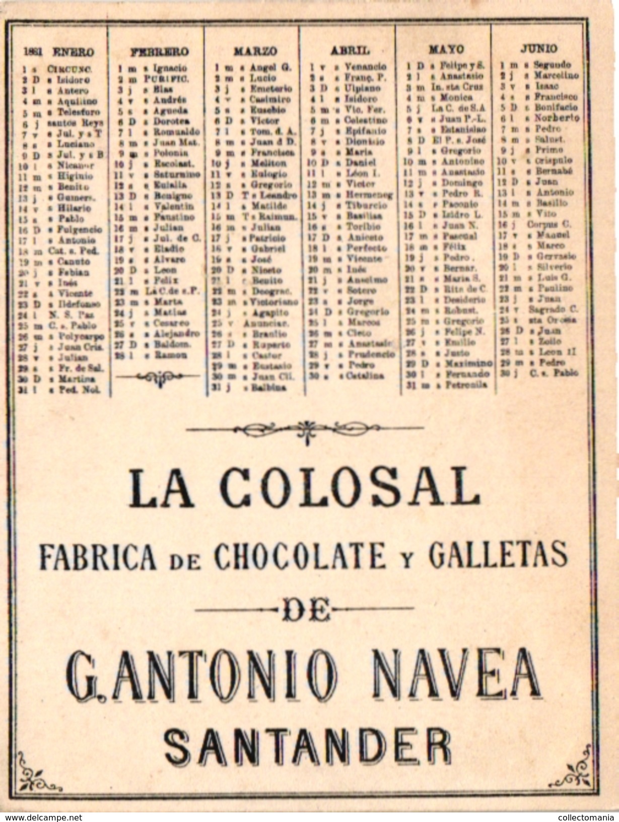 10 Trade Cards Chromo Full Serie Complet SPAIN ESPANA PUB La COLOSAL  CHOCOLATE  SANTANDER CALENDER CALENDARIO 1881