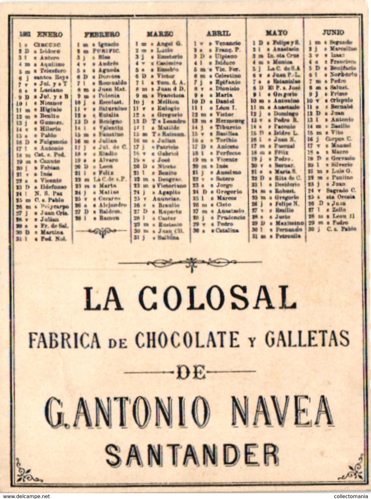 10 Trade Cards Chromo Full Serie Complet SPAIN ESPANA PUB La COLOSAL  CHOCOLATE  SANTANDER CALENDER CALENDARIO 1881