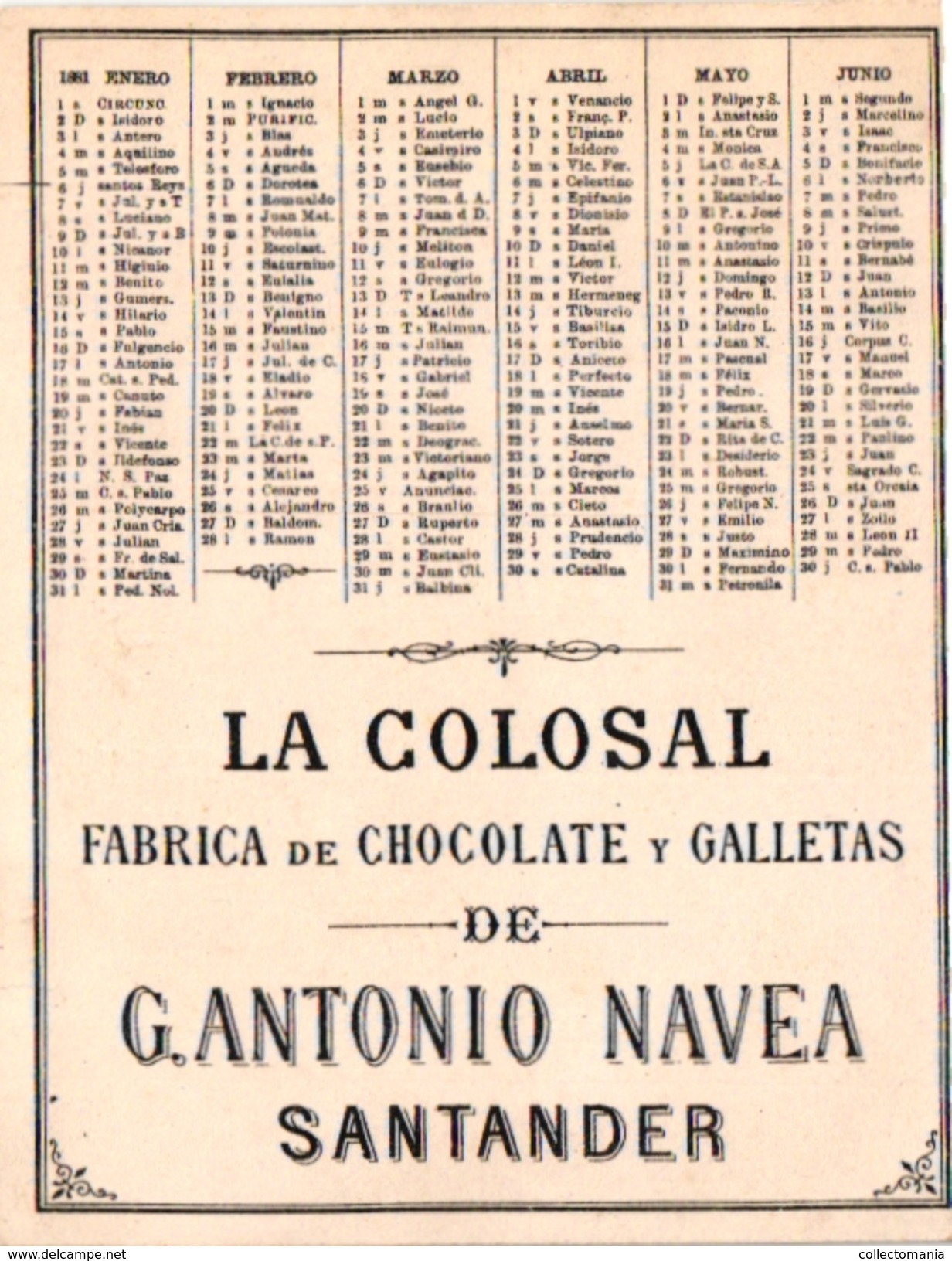 10 Trade Cards Chromo Full Serie Complet SPAIN ESPANA PUB La COLOSAL  CHOCOLATE  SANTANDER CALENDER CALENDARIO 1881