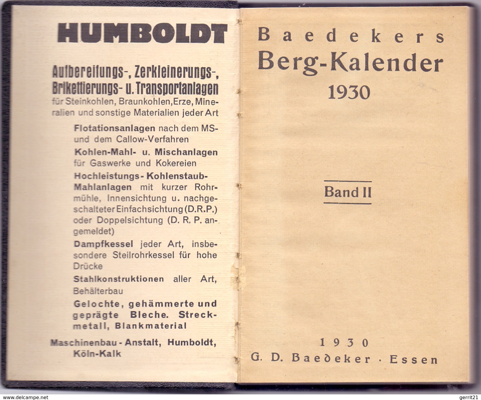 BAEDEKERS Bergkalender, Band II, 1930, 257 Seiten, Sehr Gute Erhaltung - Lexicons