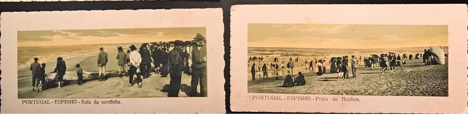 PORTUGAL. ESPINHO. LOTE DE 4 POSTAIS COLOREADAS CON ESCENAS DE PESCA Y PRAIA DE BANHOS. ED. VIOLETA PRIMOROSA. 14X6,5 CM - Altri & Non Classificati