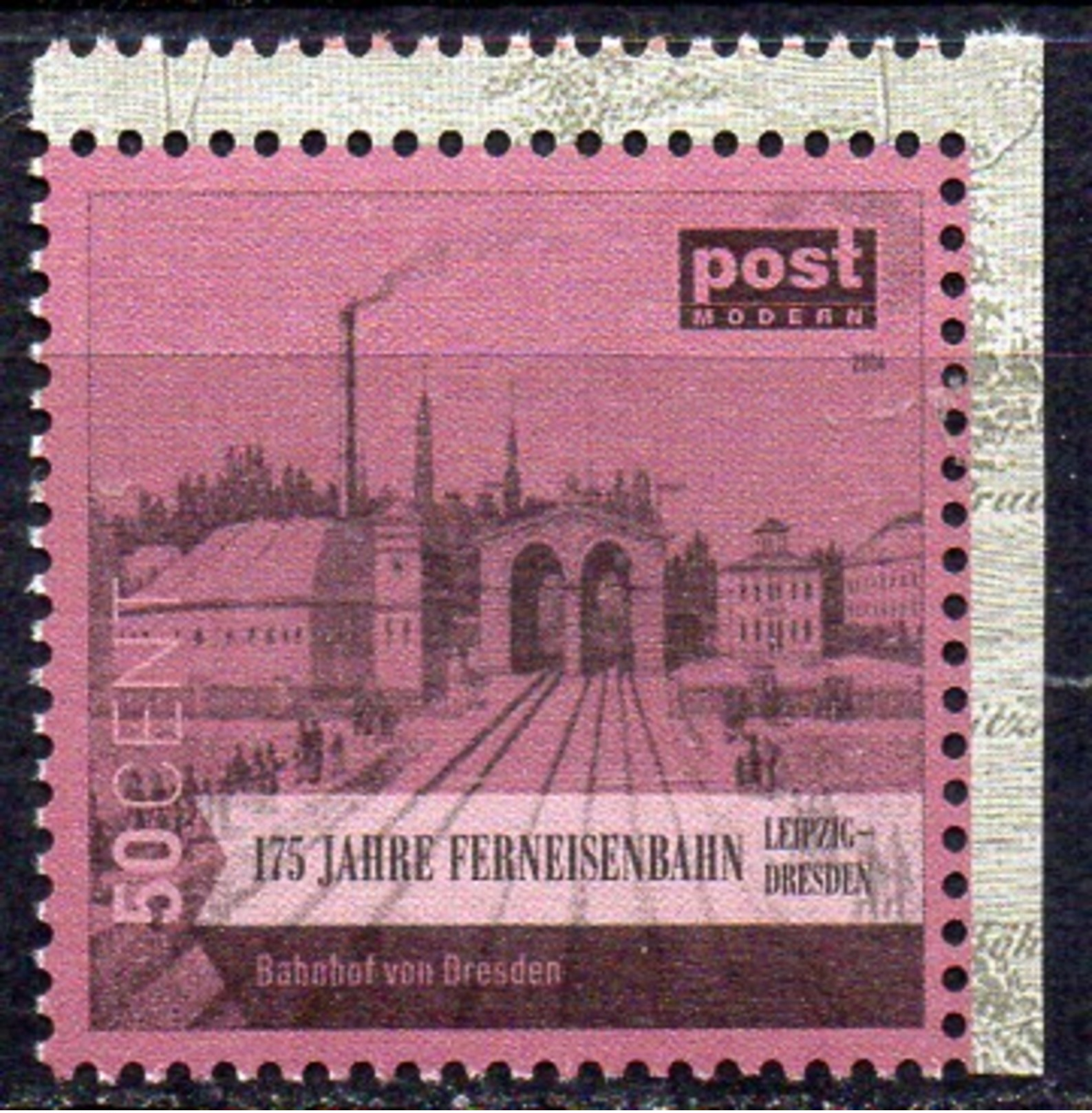 Privatpost Sachsen 175 J. Eisenbahn Leipzig-Dresden  Bahnhof Dresden - Eisenbahnen